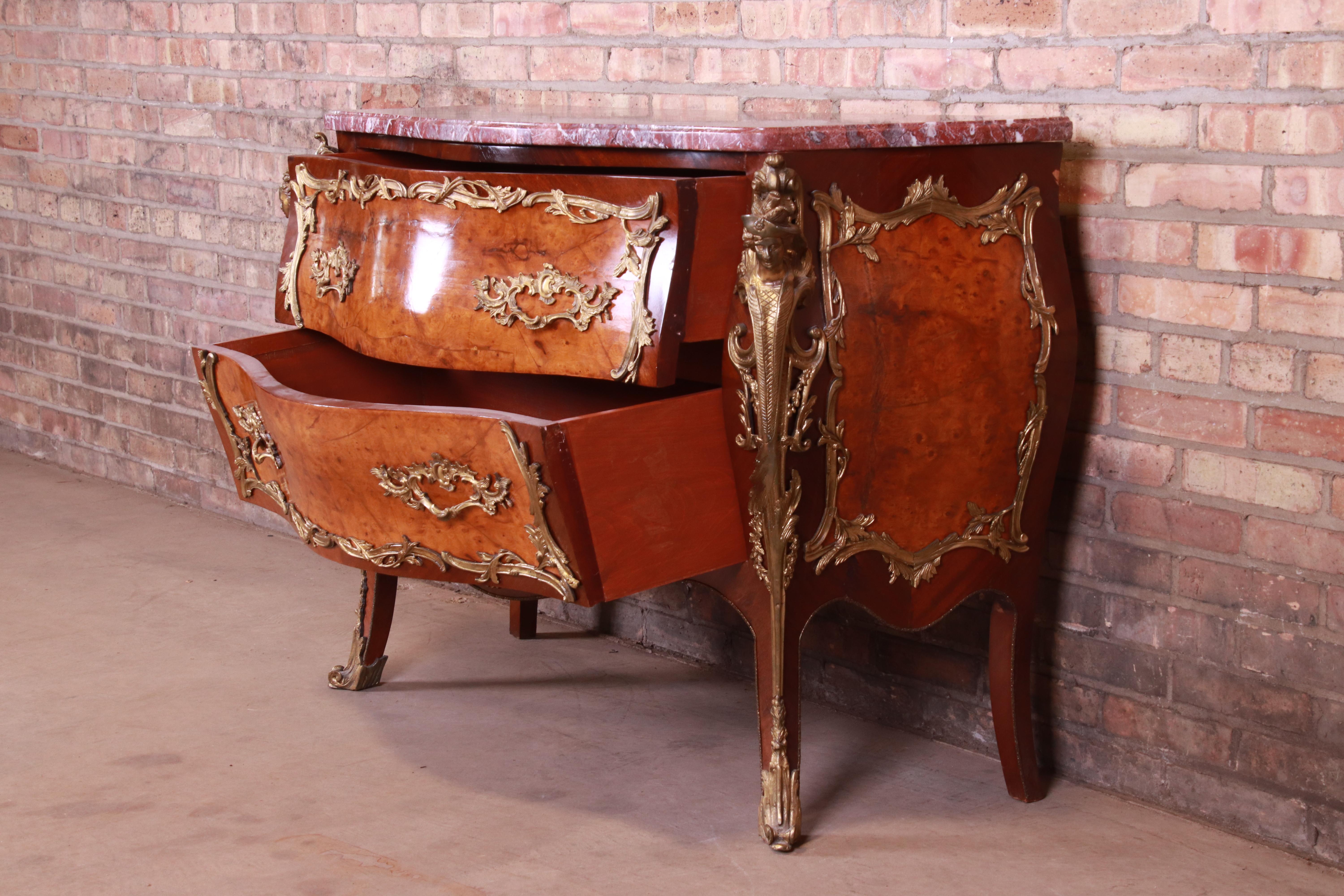 Antique French Louis XV Marble-Top Bombay Chest Commode with Mounted Ormolu 10