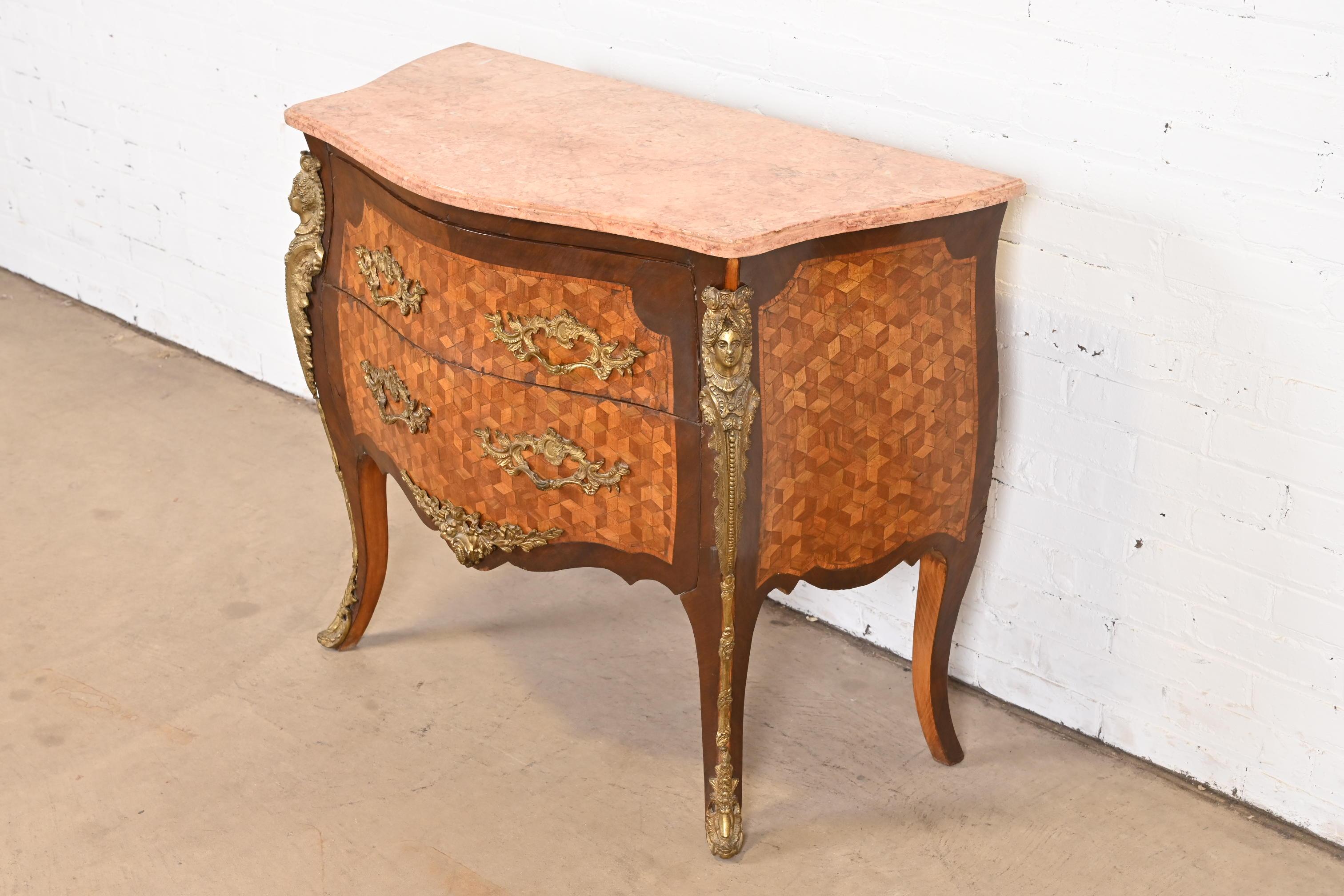 Antique French Louis XV Marble Top Bombay Chest Commode with Mounted Ormolu In Good Condition In South Bend, IN