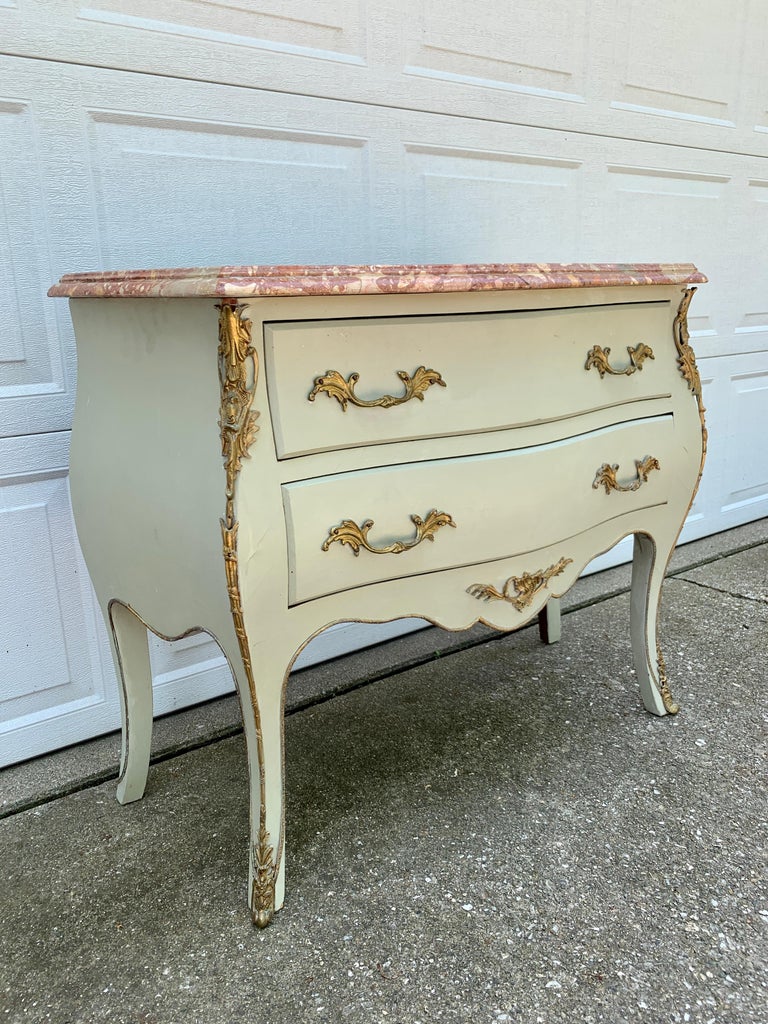 Antique French Louis XV Marble Top Bombay Chest Commode with Mounted