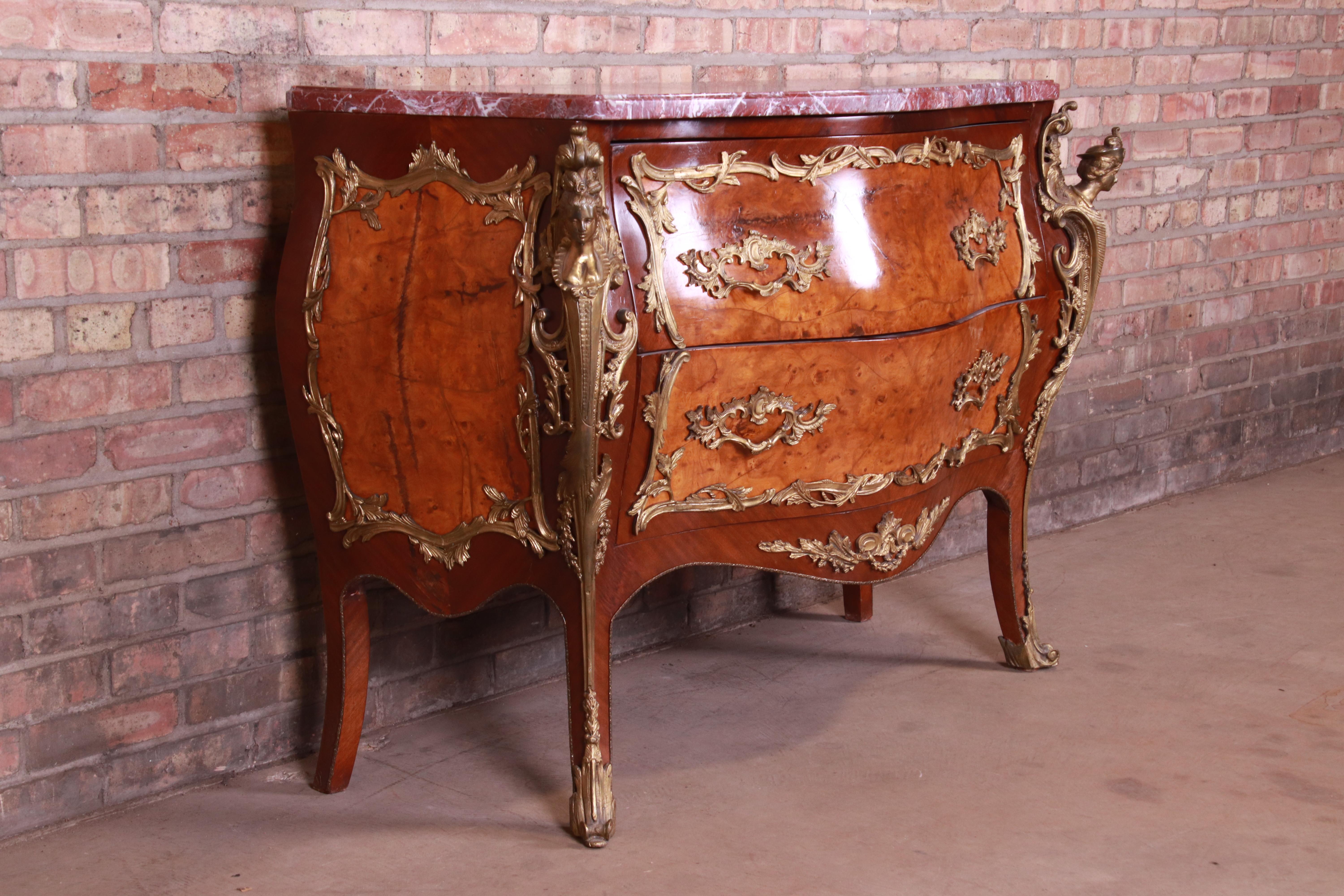 20th Century Antique French Louis XV Marble-Top Bombay Chest Commode with Mounted Ormolu