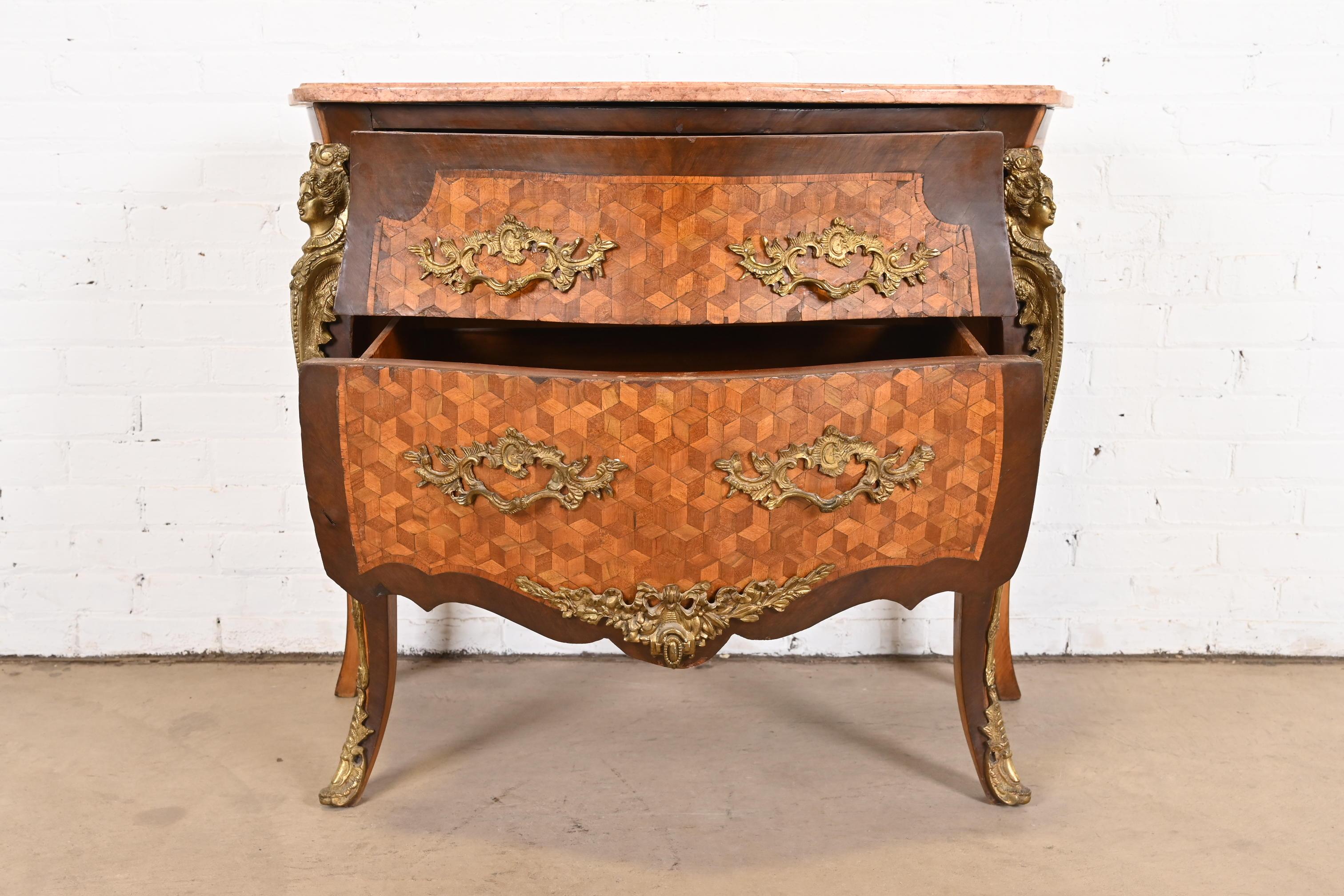 Antique French Louis XV Marble Top Bombay Chest Commode with Mounted Ormolu 1