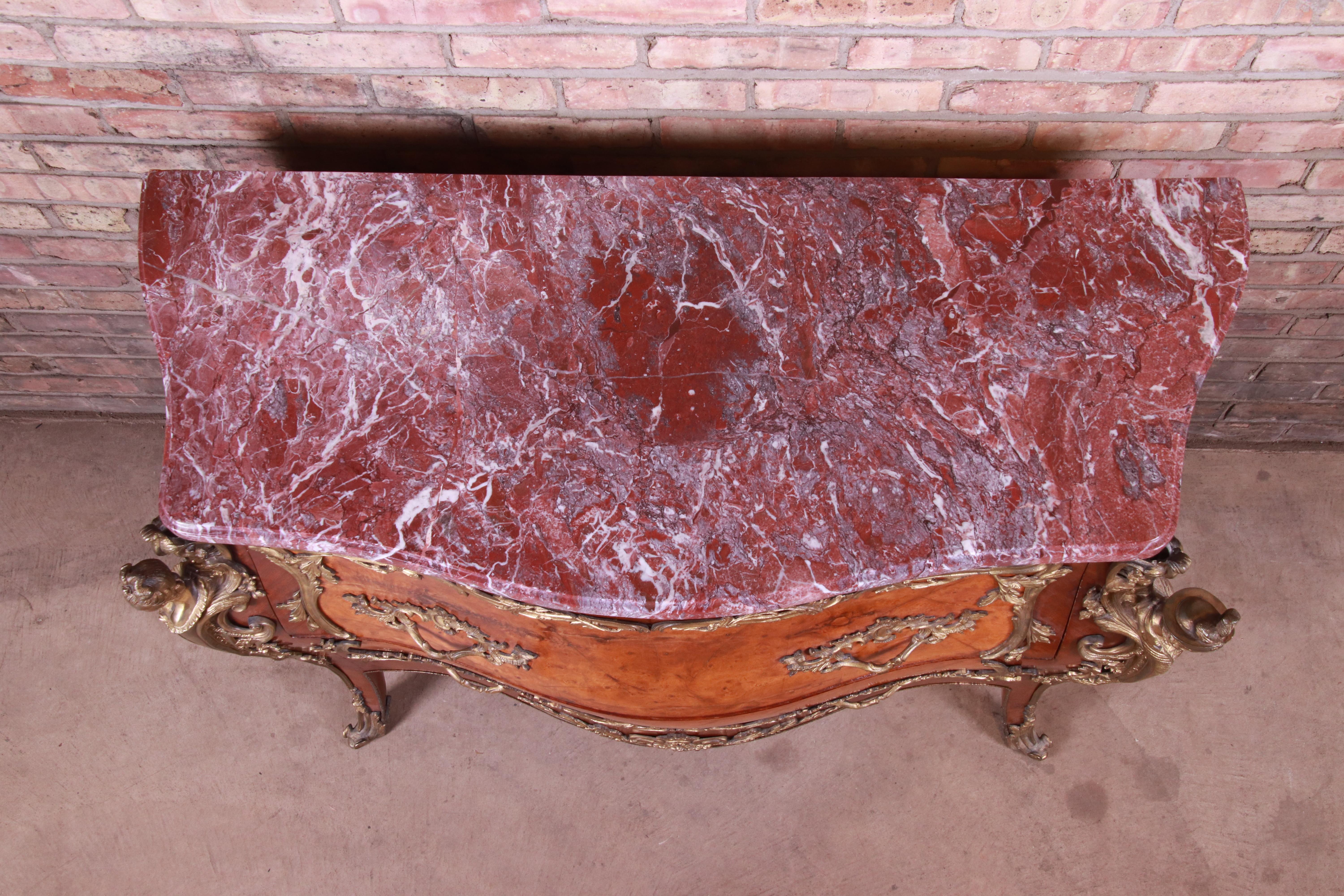 Bronze Antique French Louis XV Marble-Top Bombay Chest Commode with Mounted Ormolu