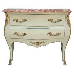 Antique French Louis XV Marble Top Bombay Chest Commode With Mounted Ormolu