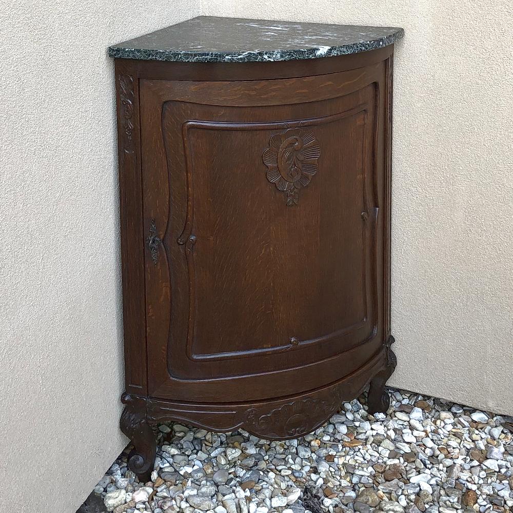 Hand-Crafted Antique French Louis XV Marble Top Corner Cabinet, Confiturier