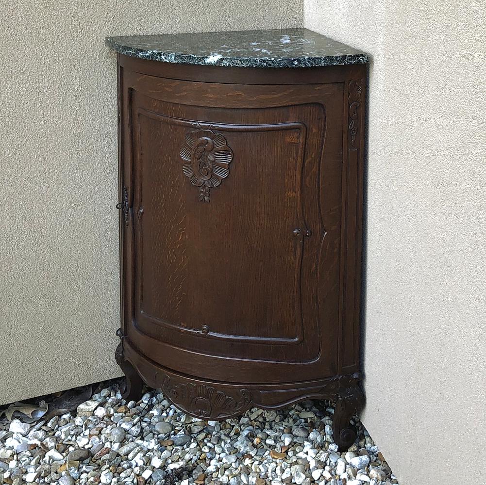 Antique French Louis XV Marble Top Corner Cabinet, Confiturier In Good Condition In Dallas, TX