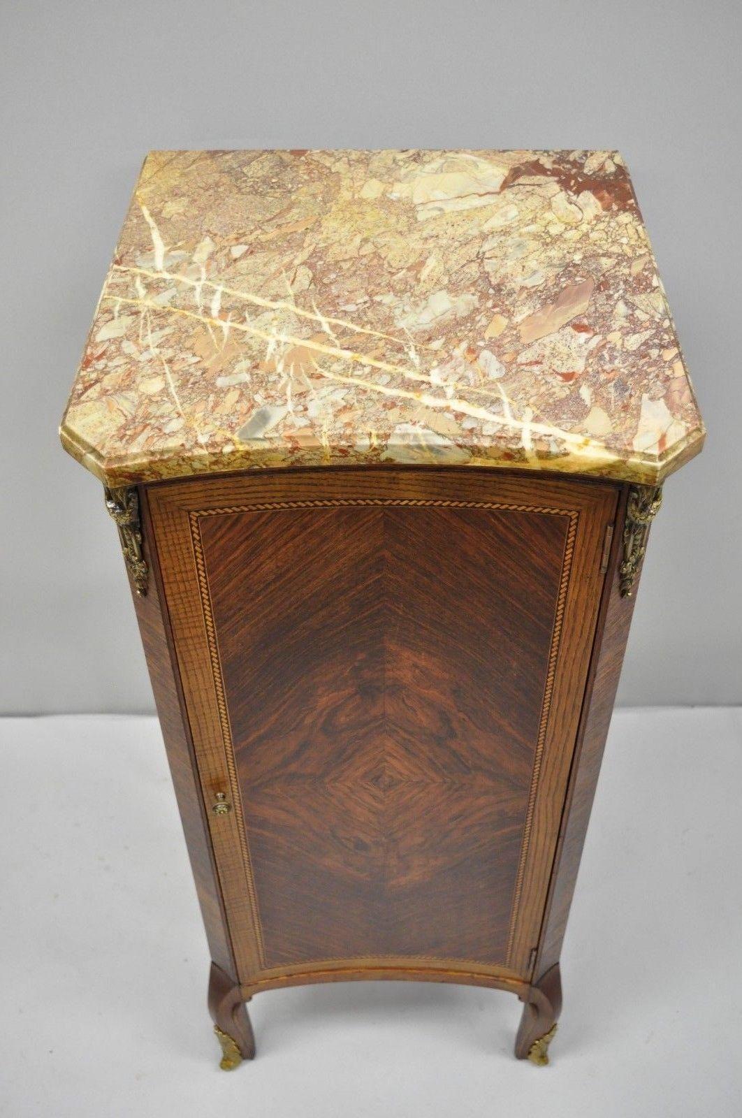Antique French Louis XV Marble-Top Nightstand Lingerie Chest of Drawers Commode In Good Condition In Philadelphia, PA