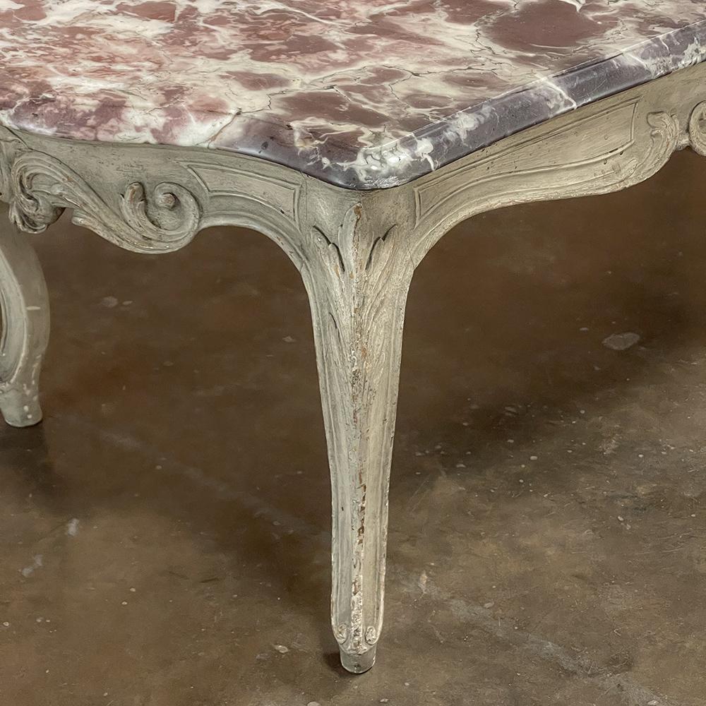 Antique French Louis XV Marble Top Painted Coffee Table For Sale 5