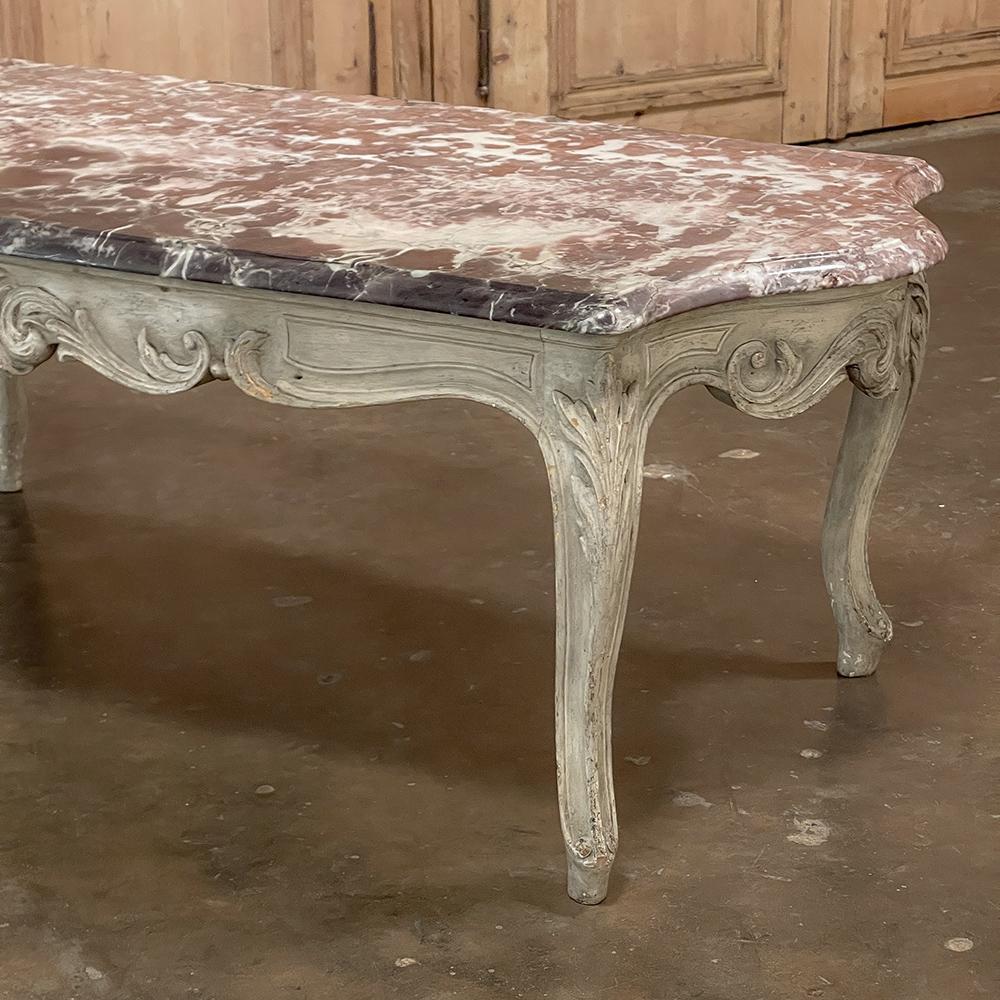 Antique French Louis XV Marble Top Painted Coffee Table For Sale 6