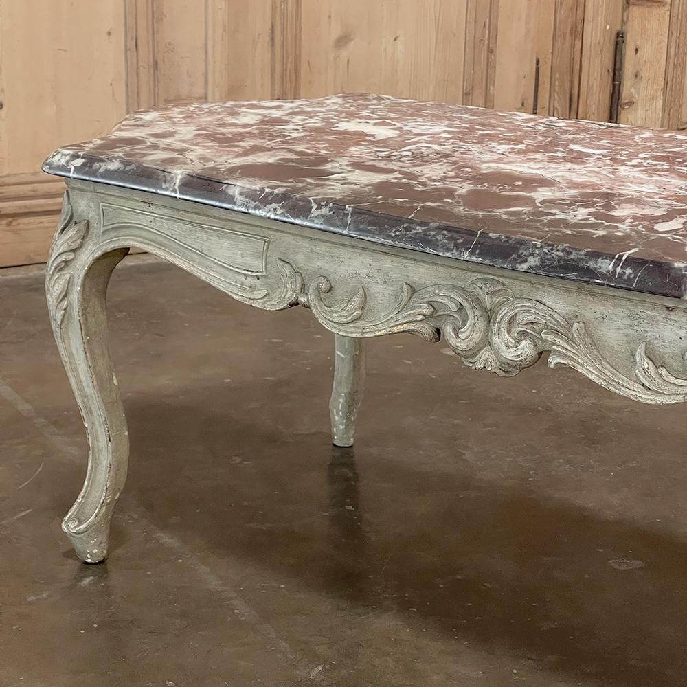 Antique French Louis XV Marble Top Painted Coffee Table For Sale 7