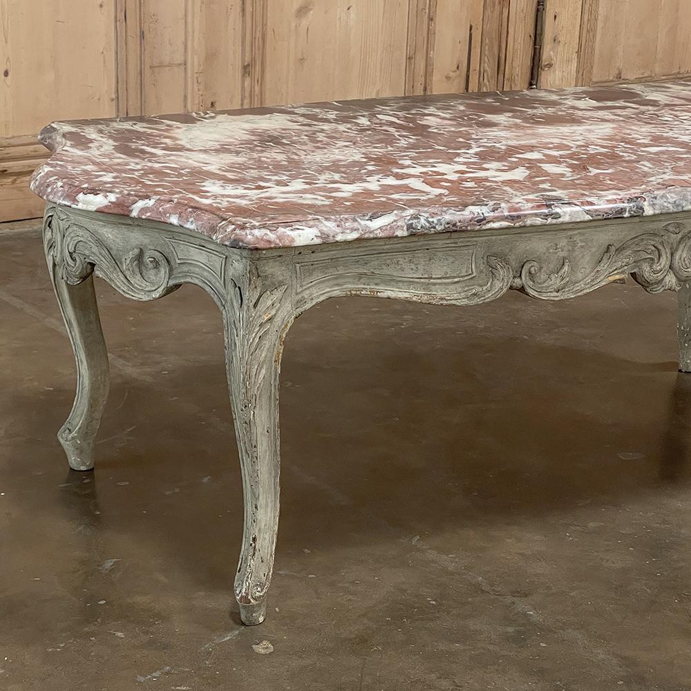 Antique French Louis XV Marble Top Painted Coffee Table For Sale 9
