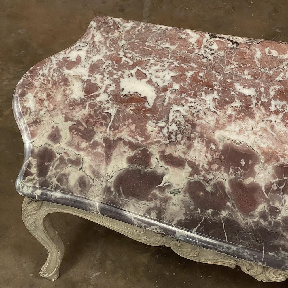 Antique French Louis XV Marble Top Painted Coffee Table For Sale 12