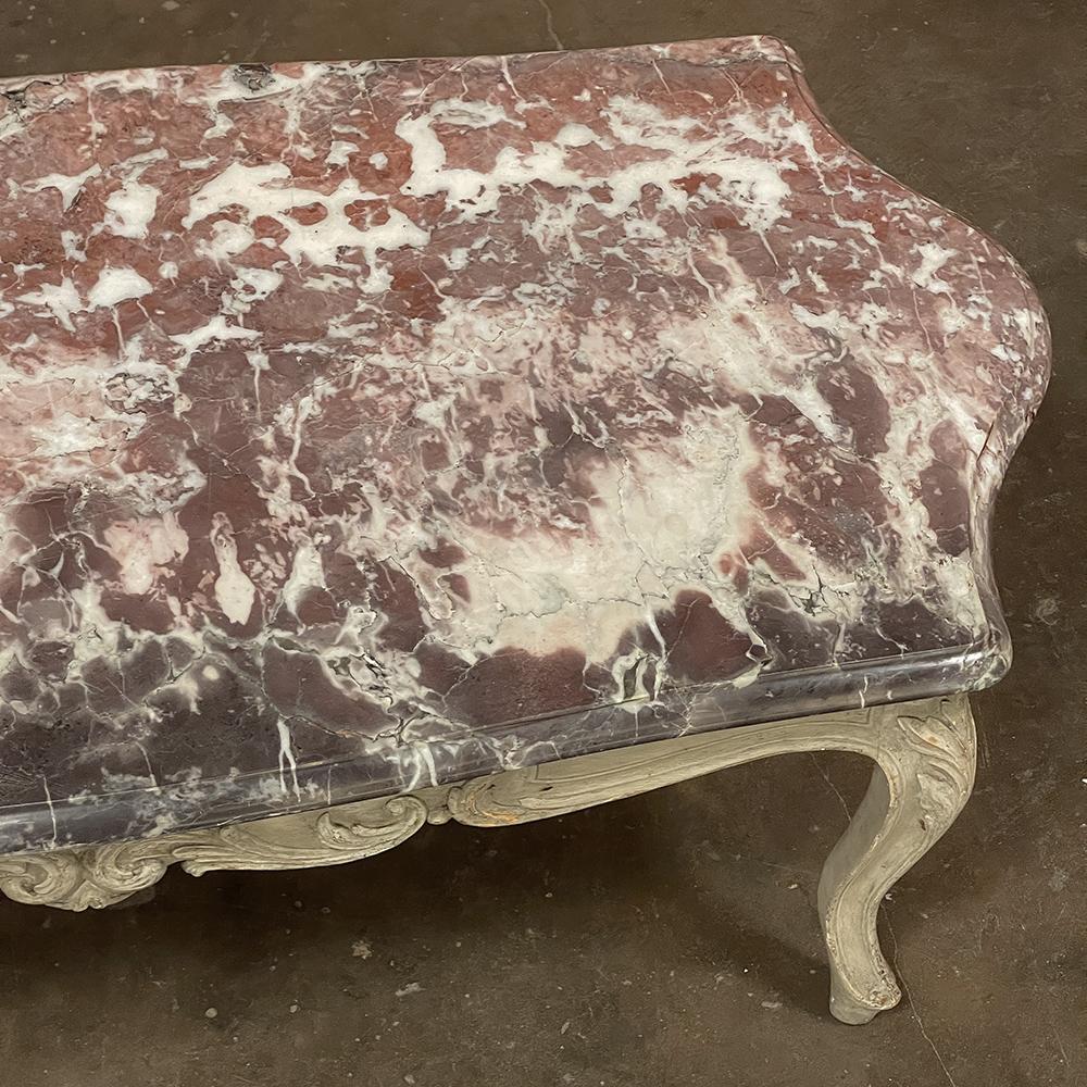 Antique French Louis XV Marble Top Painted Coffee Table For Sale 13