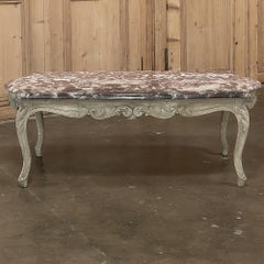 Antique French Louis XV Marble Top Painted Coffee Table