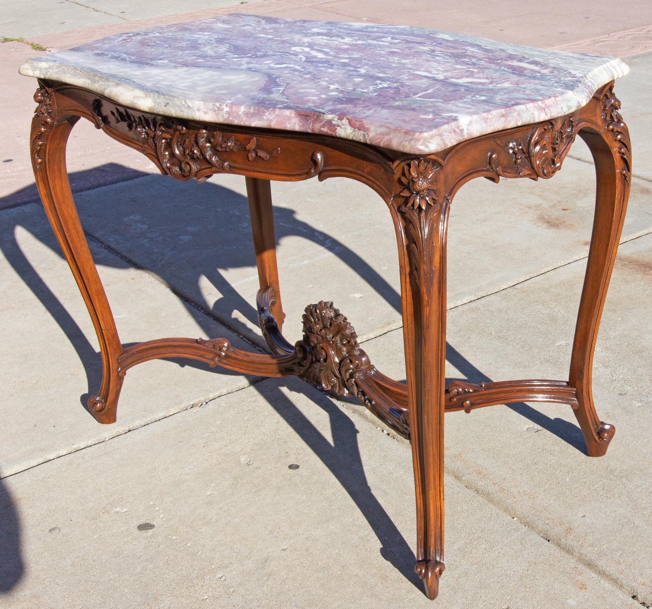 Antique French Louis XV Marble-Top Parlor Side Table In Good Condition In Rochester, NY