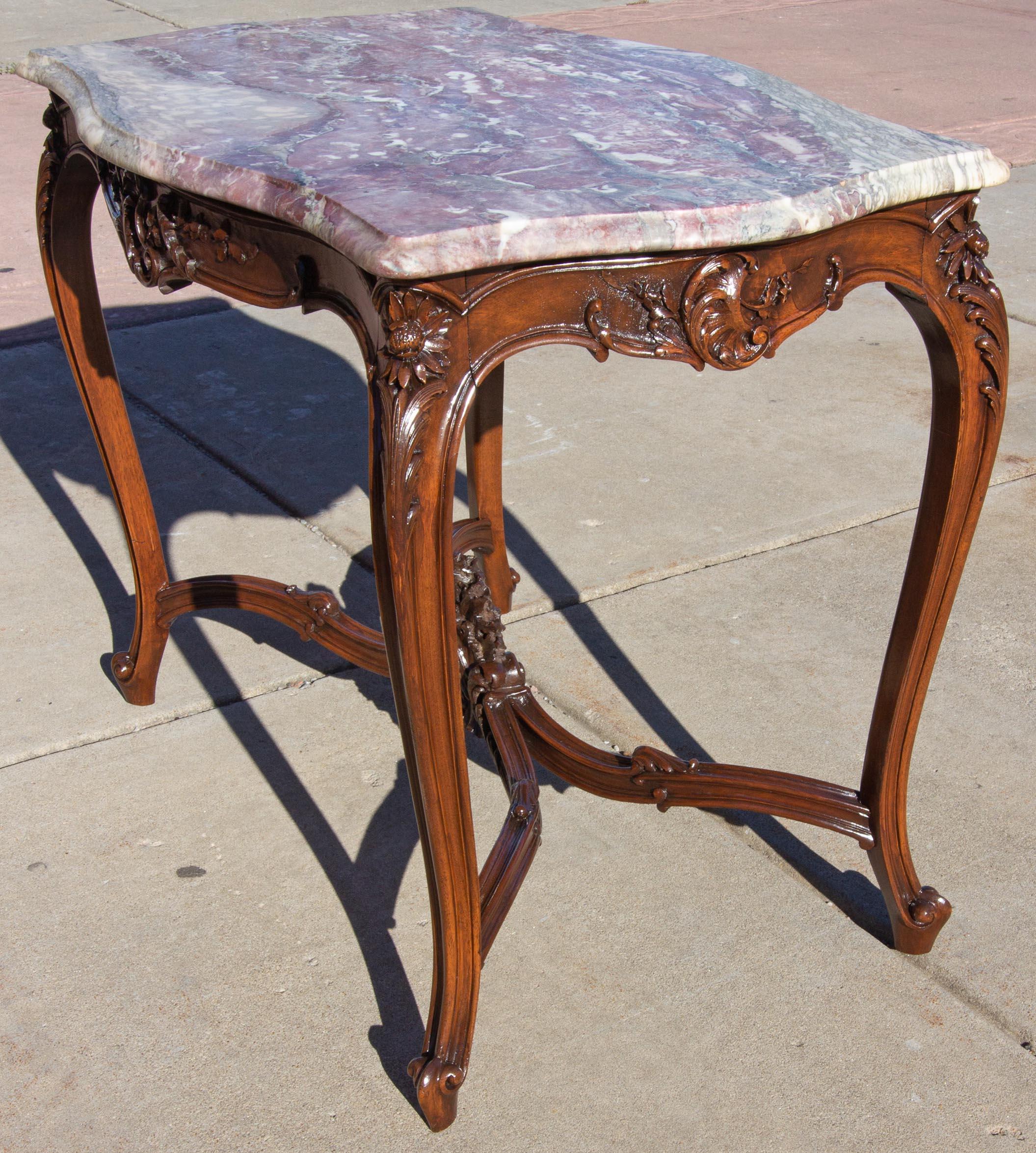 Antique French Louis XV Marble-Top Parlor Side Table 1