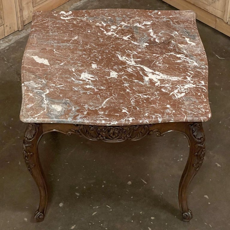 Antique French Louis XV Marble Top Square Coffee Table or End Table For