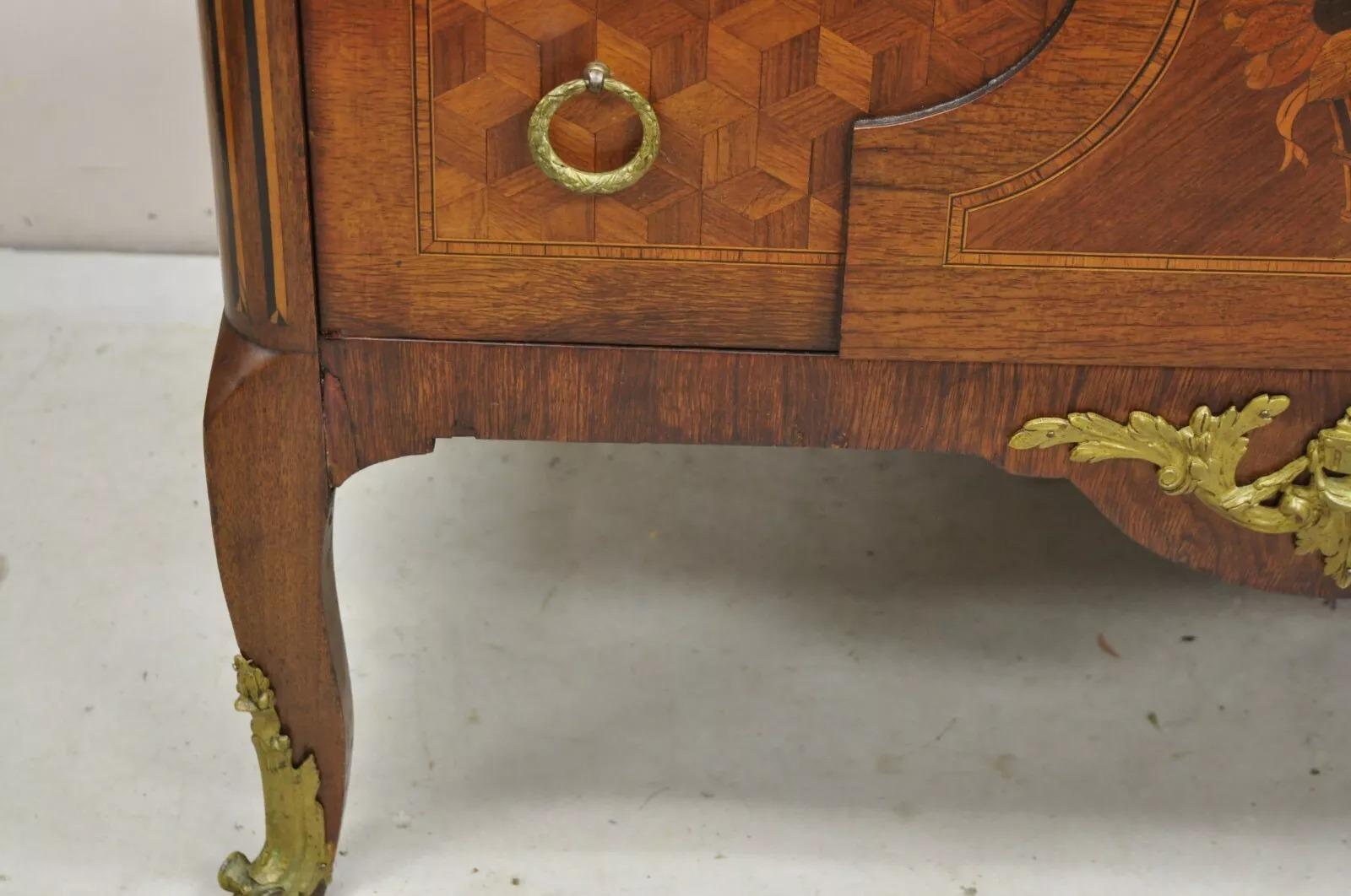 Antique French Louis XV intarsio di marmo Piano in bronzo Ormolu Commode Dresser in vendita 2