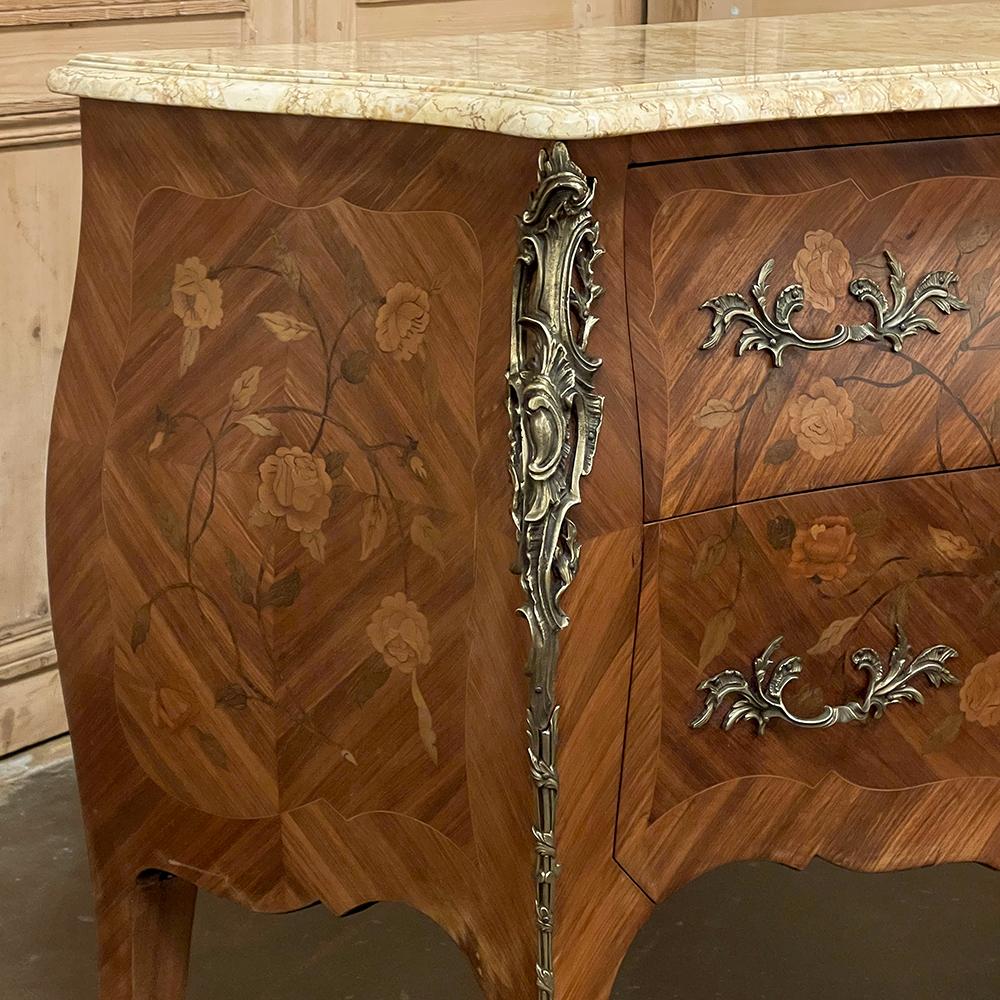 Antique French Louis XV Marquetry Marble Top Commode For Sale 4