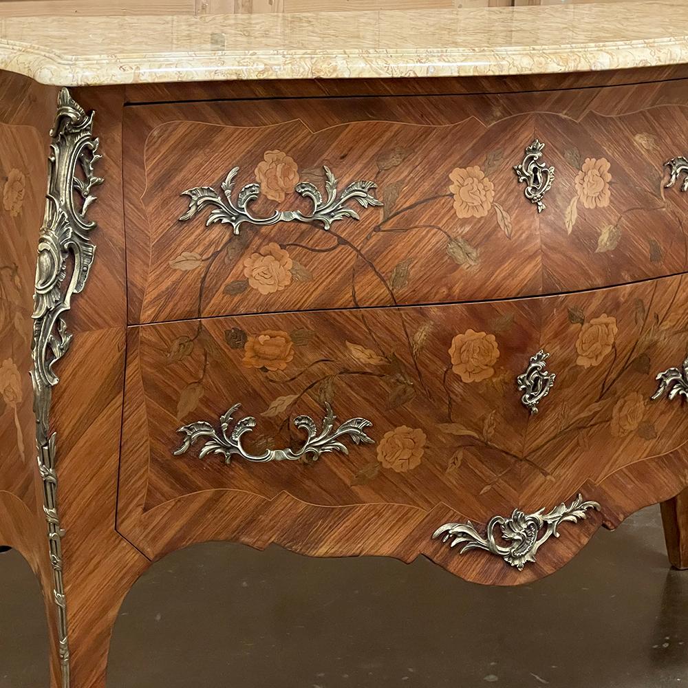 Antique French Louis XV Marquetry Marble Top Commode For Sale 6