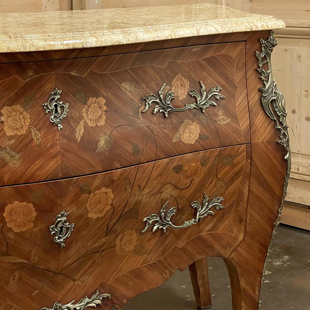 Antique French Louis XV Marquetry Marble Top Commode For Sale 7