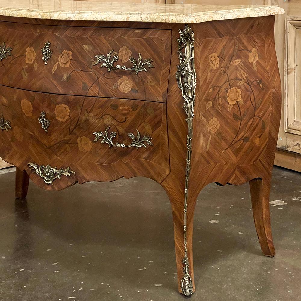 Antique French Louis XV Marquetry Marble Top Commode For Sale 8