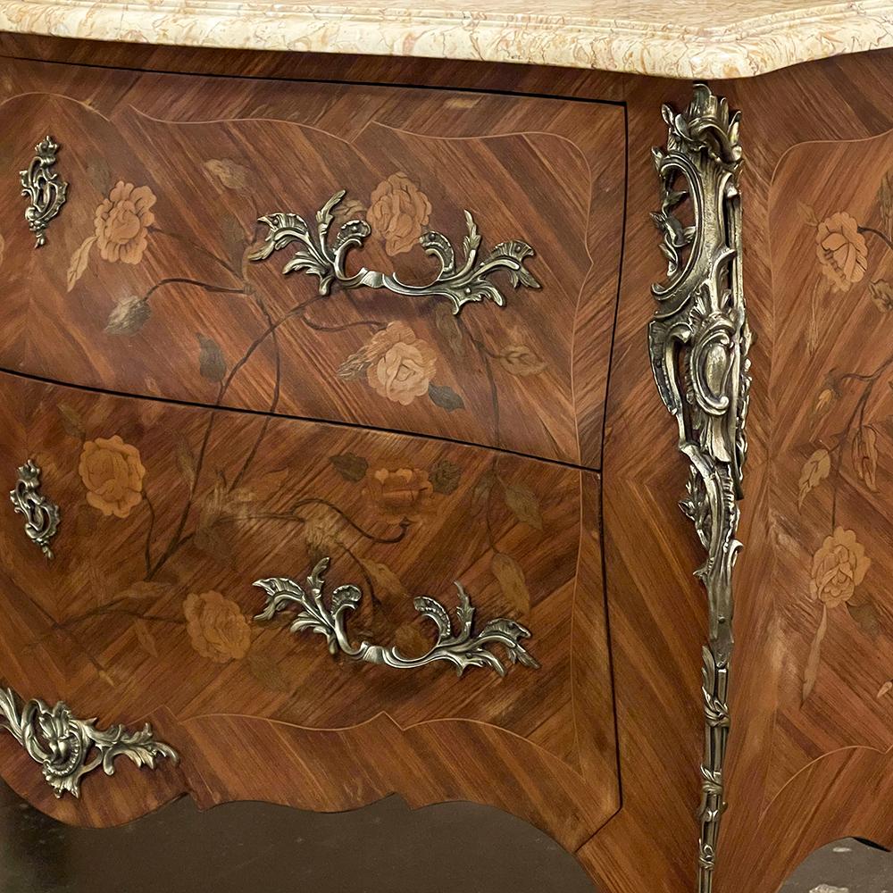 Antique French Louis XV Marquetry Marble Top Commode For Sale 10