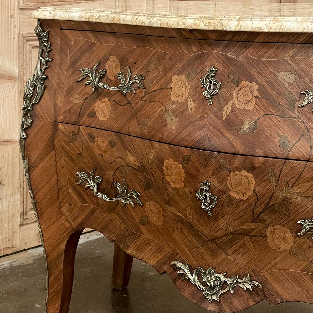 Antique French Louis XV Marquetry Marble Top Commode For Sale 11