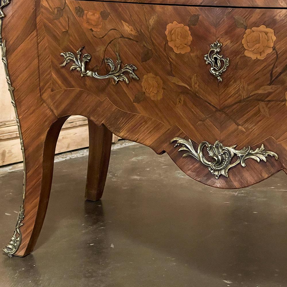 Antique French Louis XV Marquetry Marble Top Commode For Sale 12