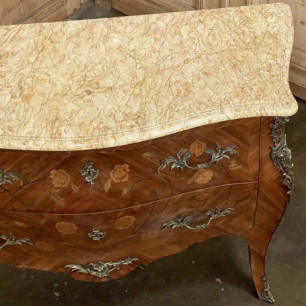 Antique French Louis XV Marquetry Marble Top Commode For Sale 1
