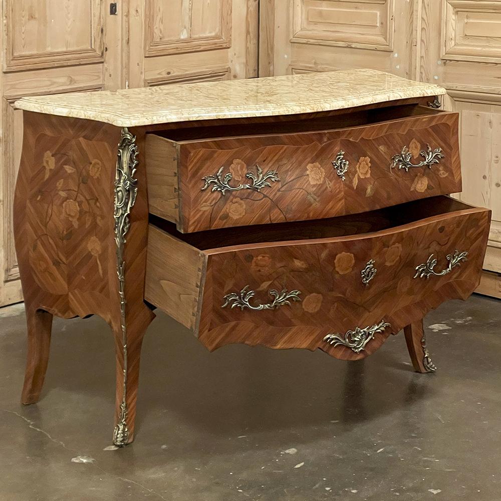 Antique French Louis XV Marquetry Marble Top Commode For Sale 3