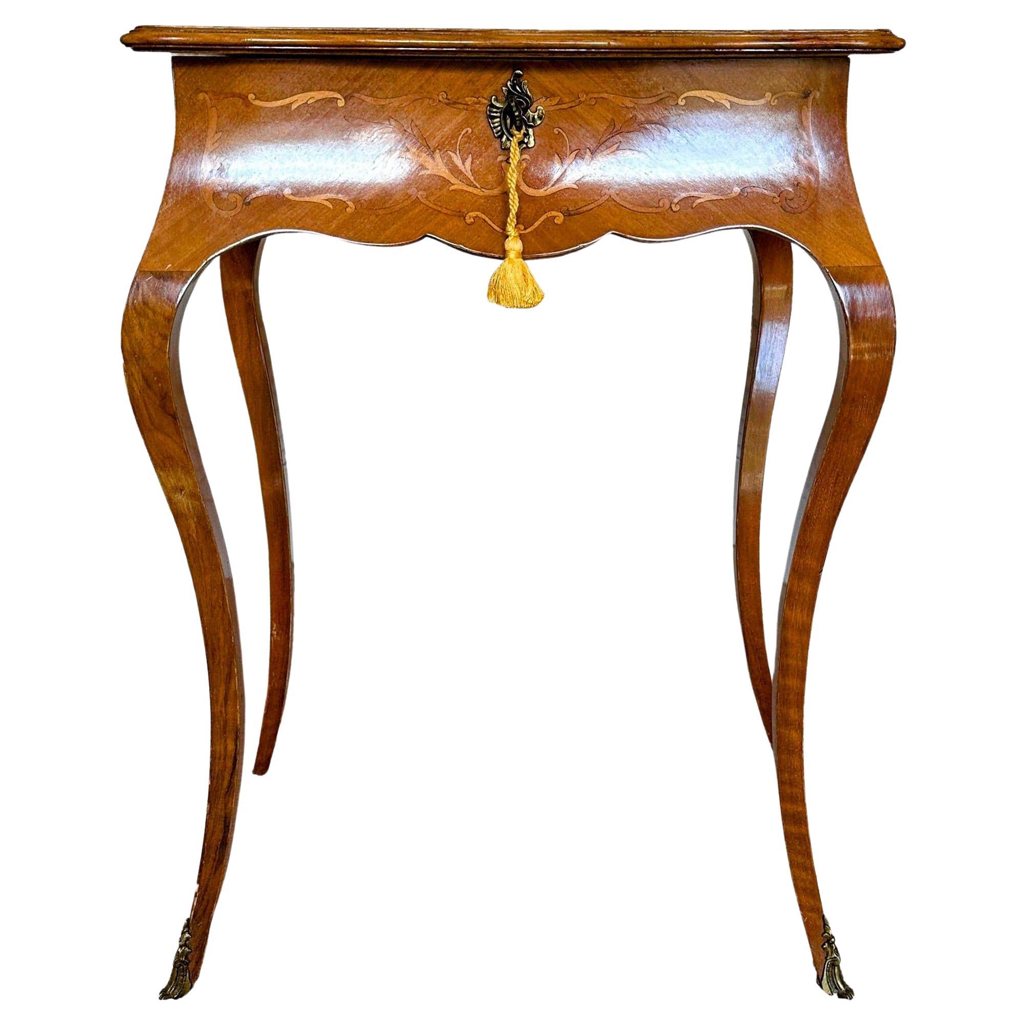 Antique French Louis XV Marquetry Travailleuse Sewing Work Vanity Table For Sale