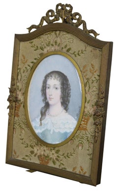 Antique Queen Henrietta Maria Miniature Cameo Portrait Painting by Aime Perret