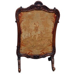 Antique French Louis XV Needlepoint Fireplace Fire Screen