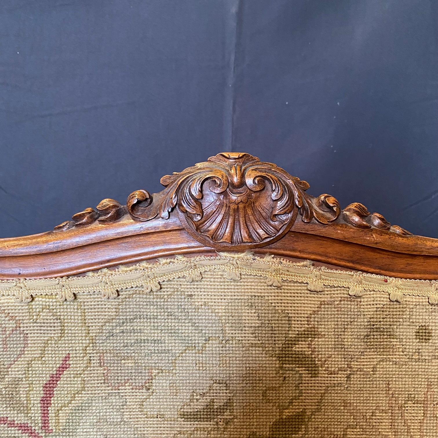 19th Century Antique French Louis XV Needlepoint Petit Point Fireplace Fire Screen For Sale