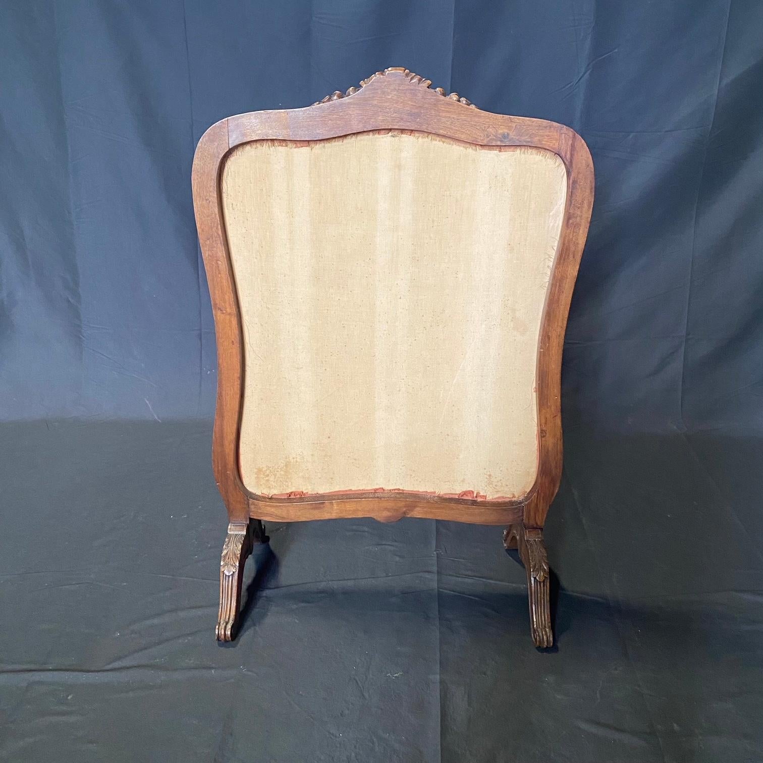 Antique French Louis XV Needlepoint Petit Point Fireplace Fire Screen For Sale 1