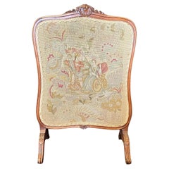 Antique French Louis XV Needlepoint Petit Point Fireplace Fire Screen