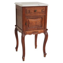 Antique French Louis XV Night Stand / Bedside Table Carved Oak Carrara Marble Antique French Louis XV Night Stand / Bedside Table Carved Oak Carrara Marble