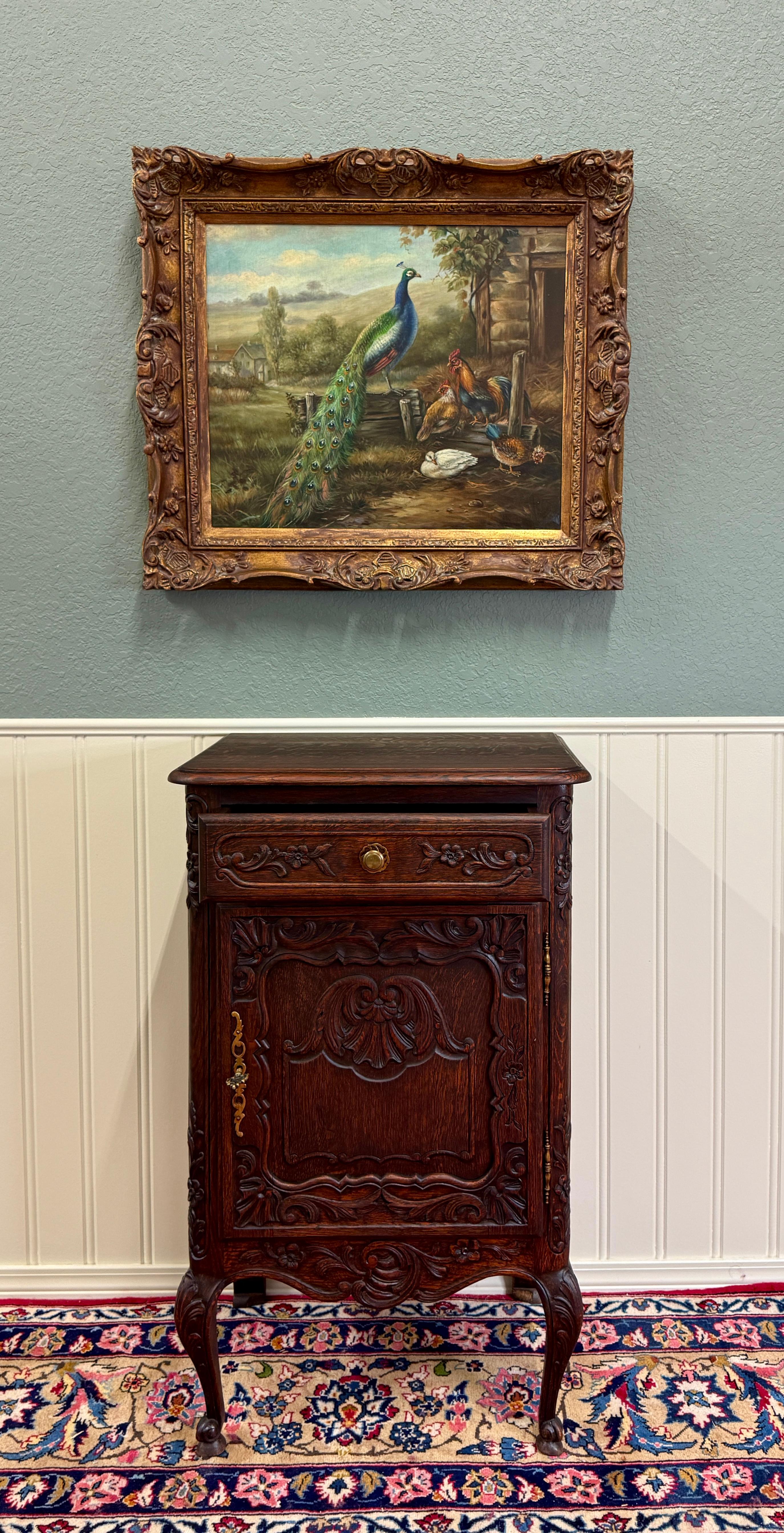 Antique French Louis XV Nightstand Cabinet Storage Drawer Oak 1 of 2 c. 1920s For Sale 6