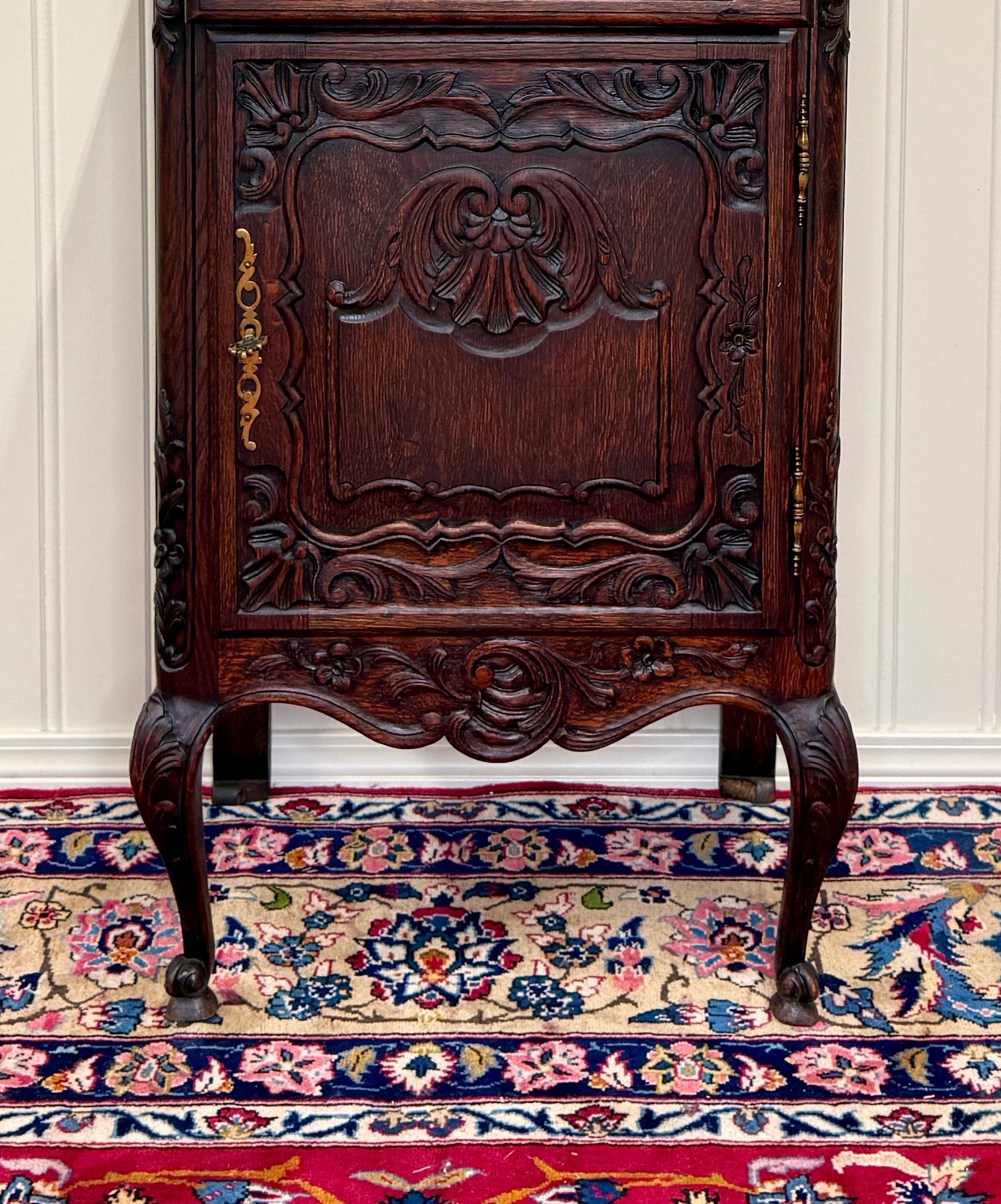 Antique French Louis XV Nightstand Cabinet Storage Drawer Oak 1 of 2 c. 1920s For Sale 7