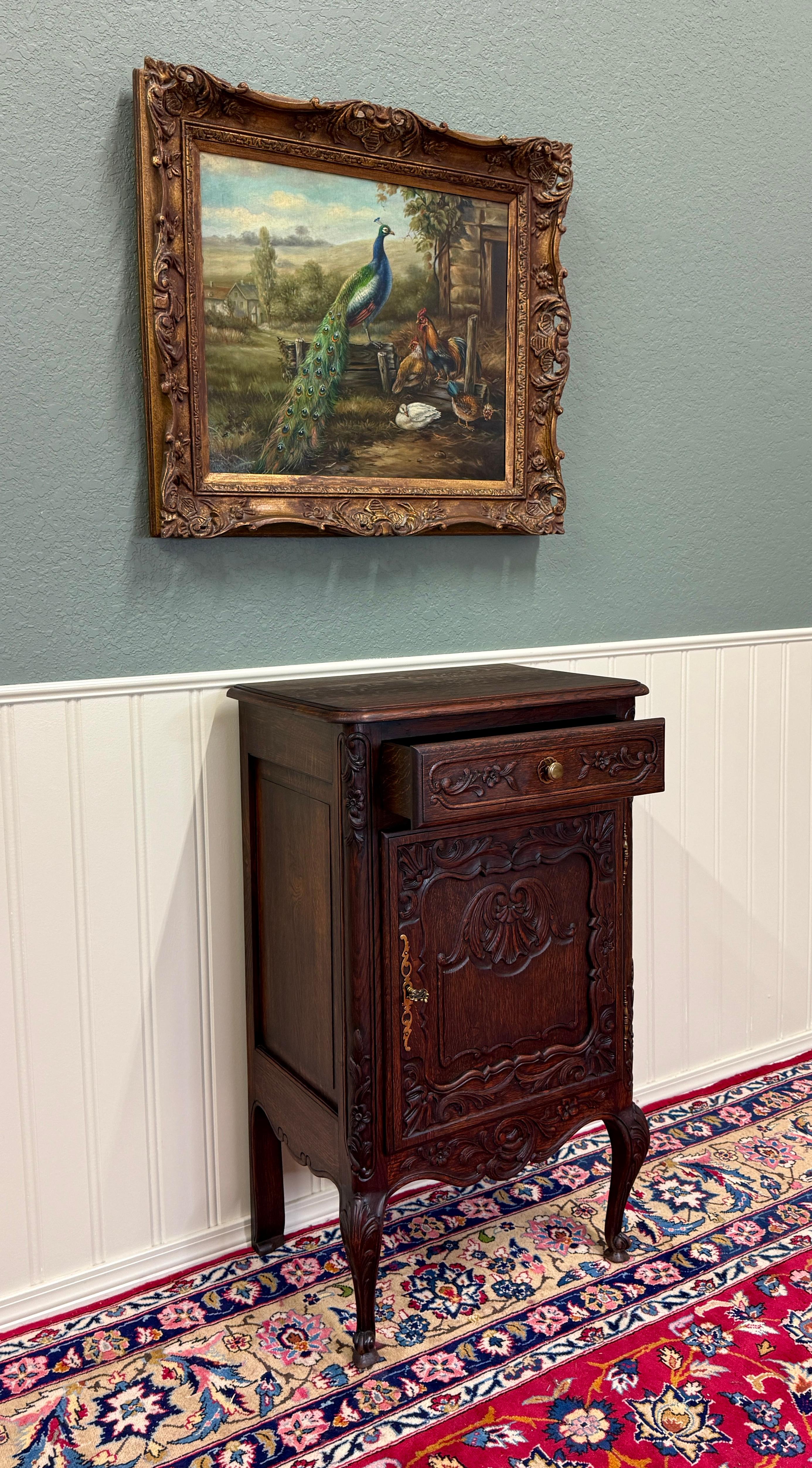 Antique French Louis XV Nightstand Cabinet Storage Drawer Oak 1 of 2 c. 1920s For Sale 8