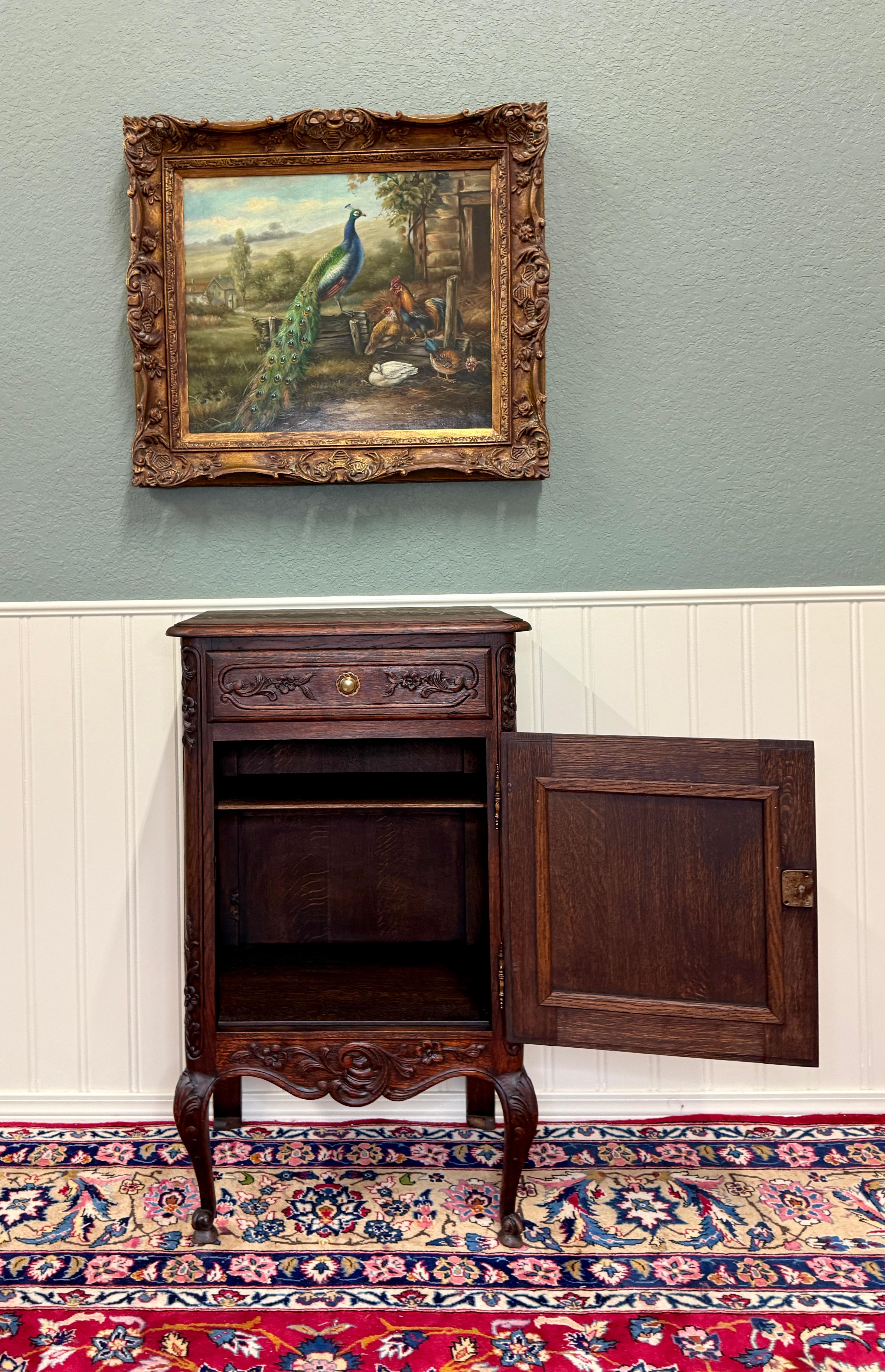 Antique French Louis XV Nightstand Cabinet Storage Drawer Oak 1 of 2 c. 1920s For Sale 9