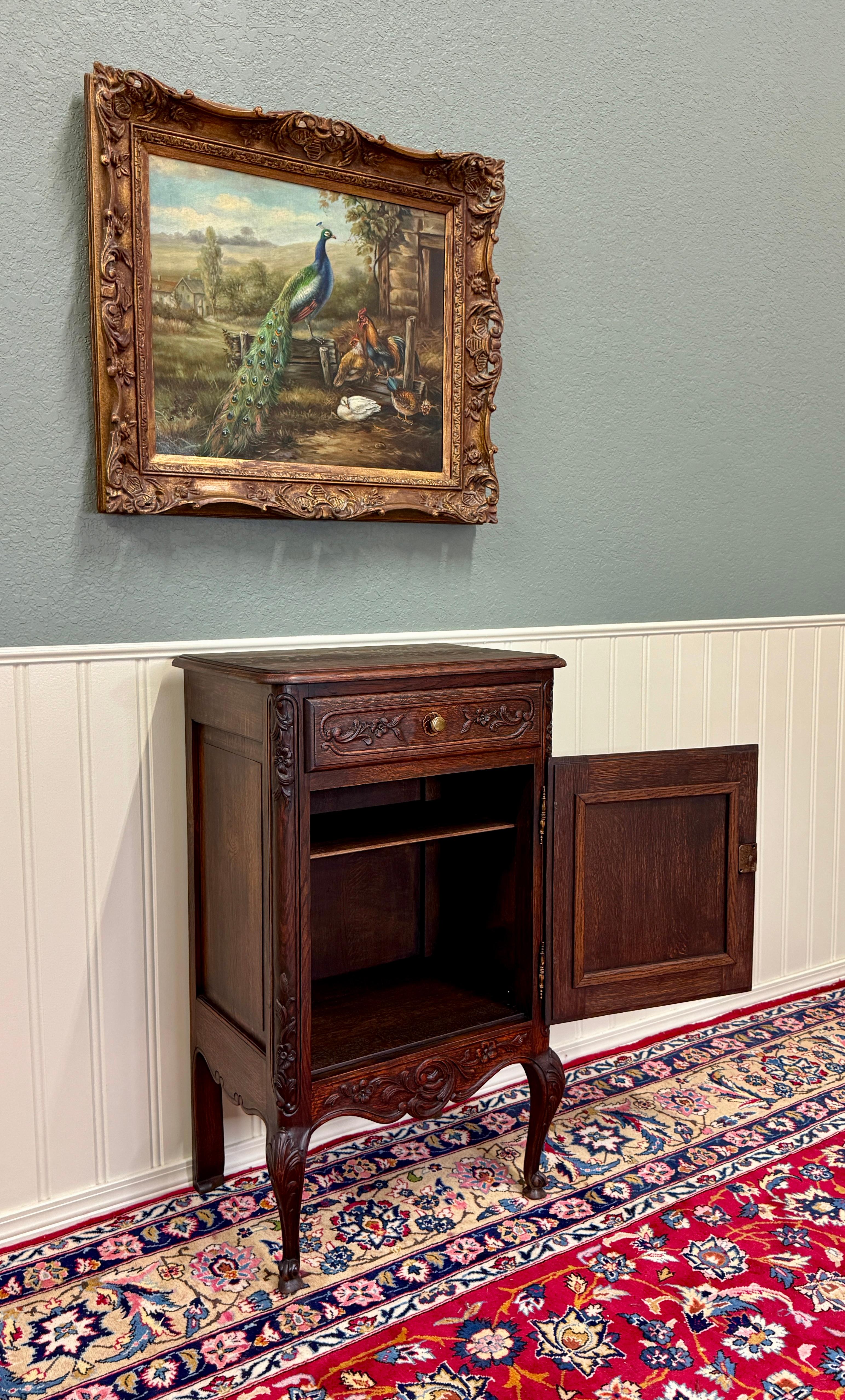 Antique French Louis XV Nightstand Cabinet Storage Drawer Oak 1 of 2 c. 1920s For Sale 11