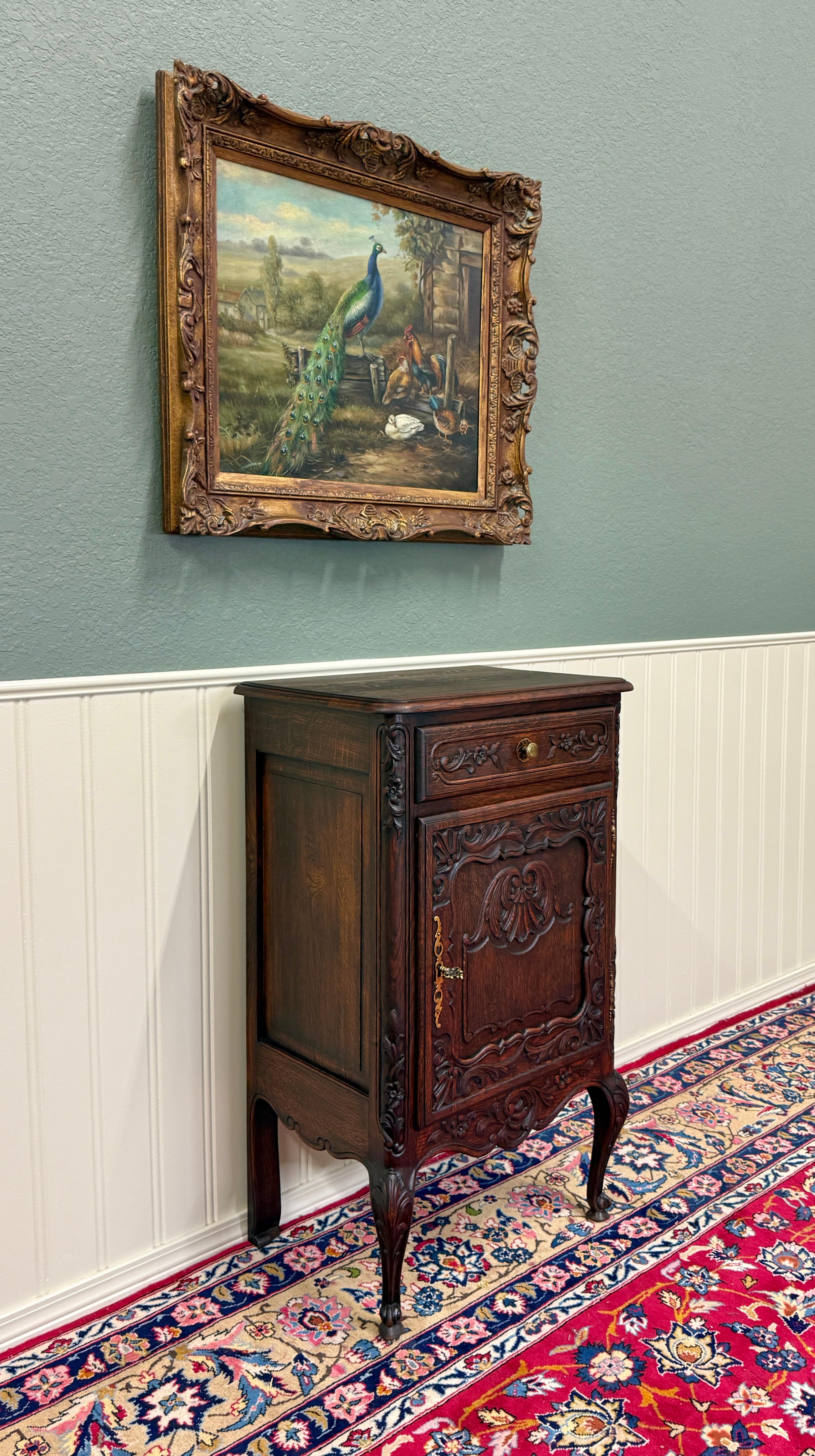 Antique French Louis XV Nightstand Cabinet Storage Drawer Oak 1 of 2 c. 1920s For Sale 1