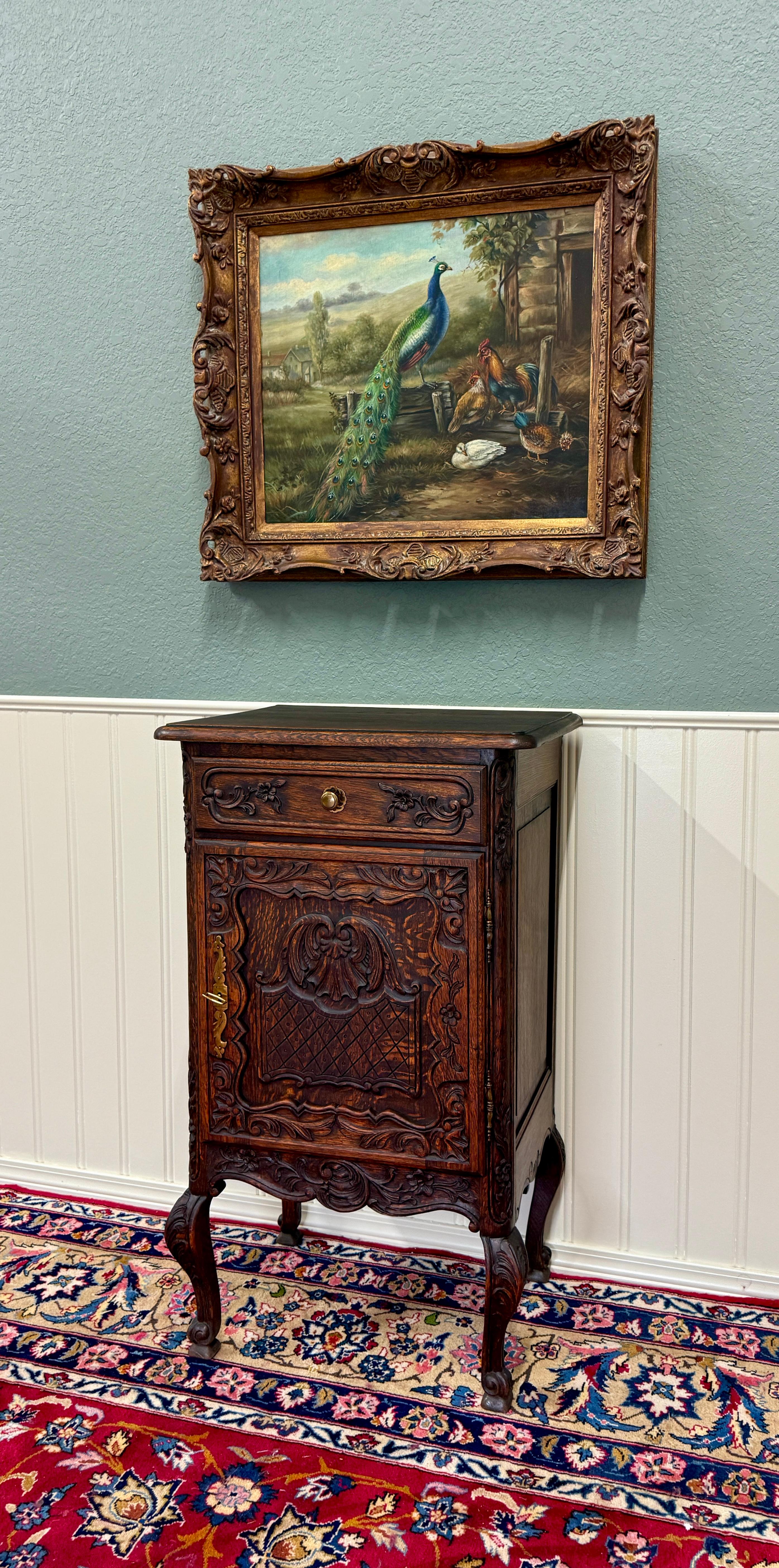 Antique French Louis XV Nightstand Cabinet Storage Drawer Oak 2 of 2 1920s For Sale 5