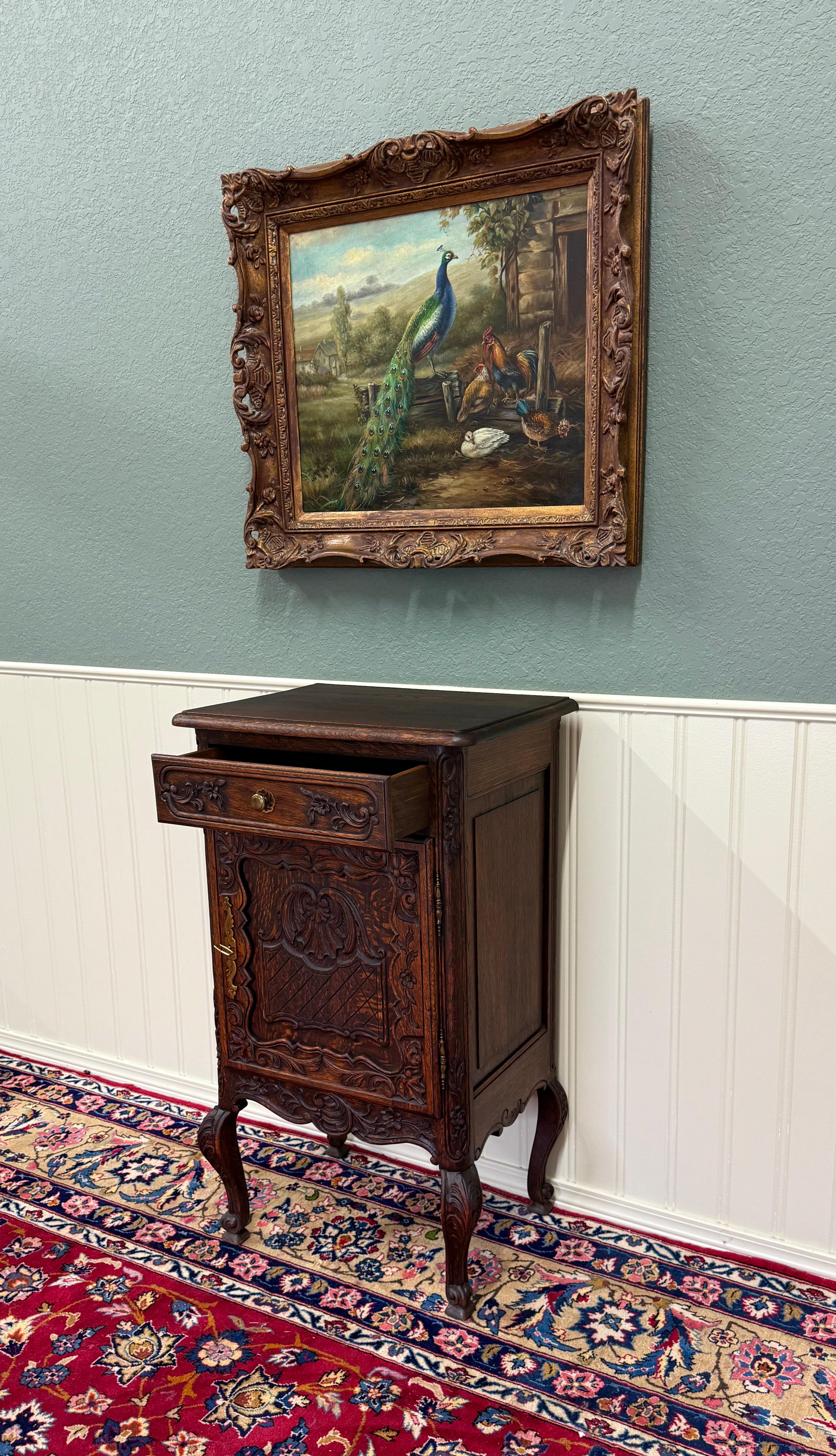 Antique French Louis XV Nightstand Cabinet Storage Drawer Oak 2 of 2 1920s For Sale 8