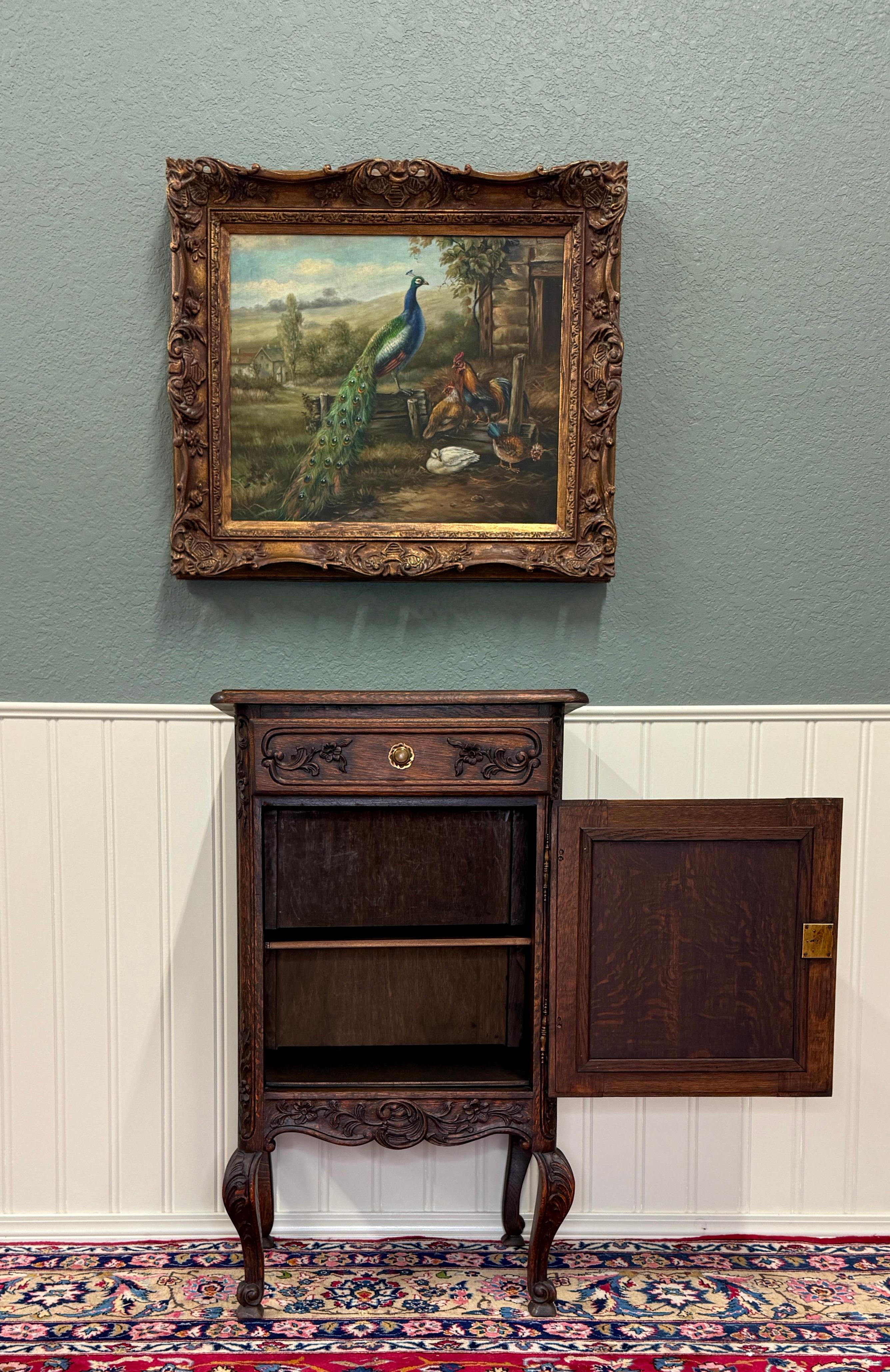 Antique French Louis XV Nightstand Cabinet Storage Drawer Oak 2 of 2 1920s For Sale 9