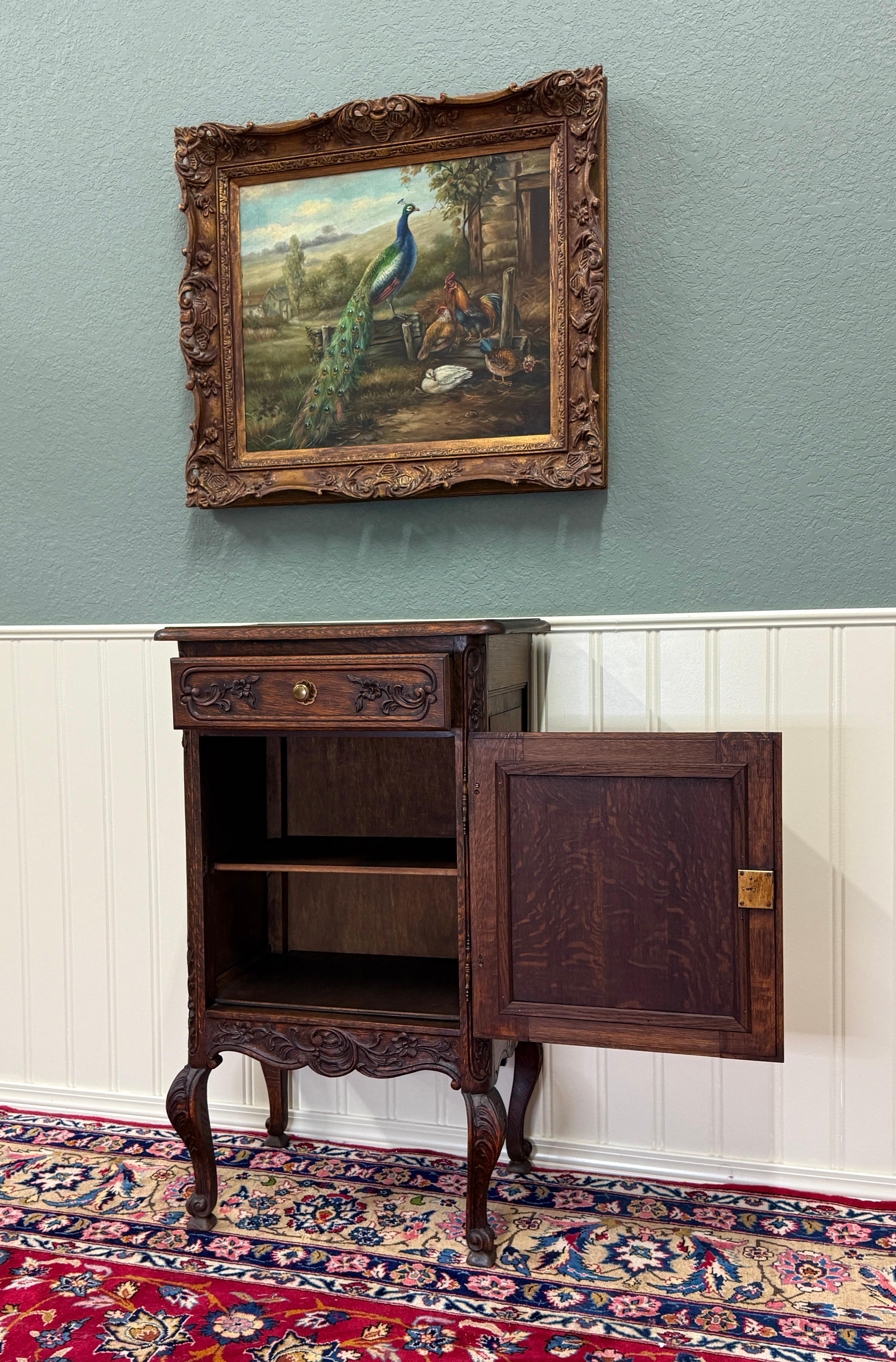 Antique French Louis XV Nightstand Cabinet Storage Drawer Oak 2 of 2 1920s For Sale 11