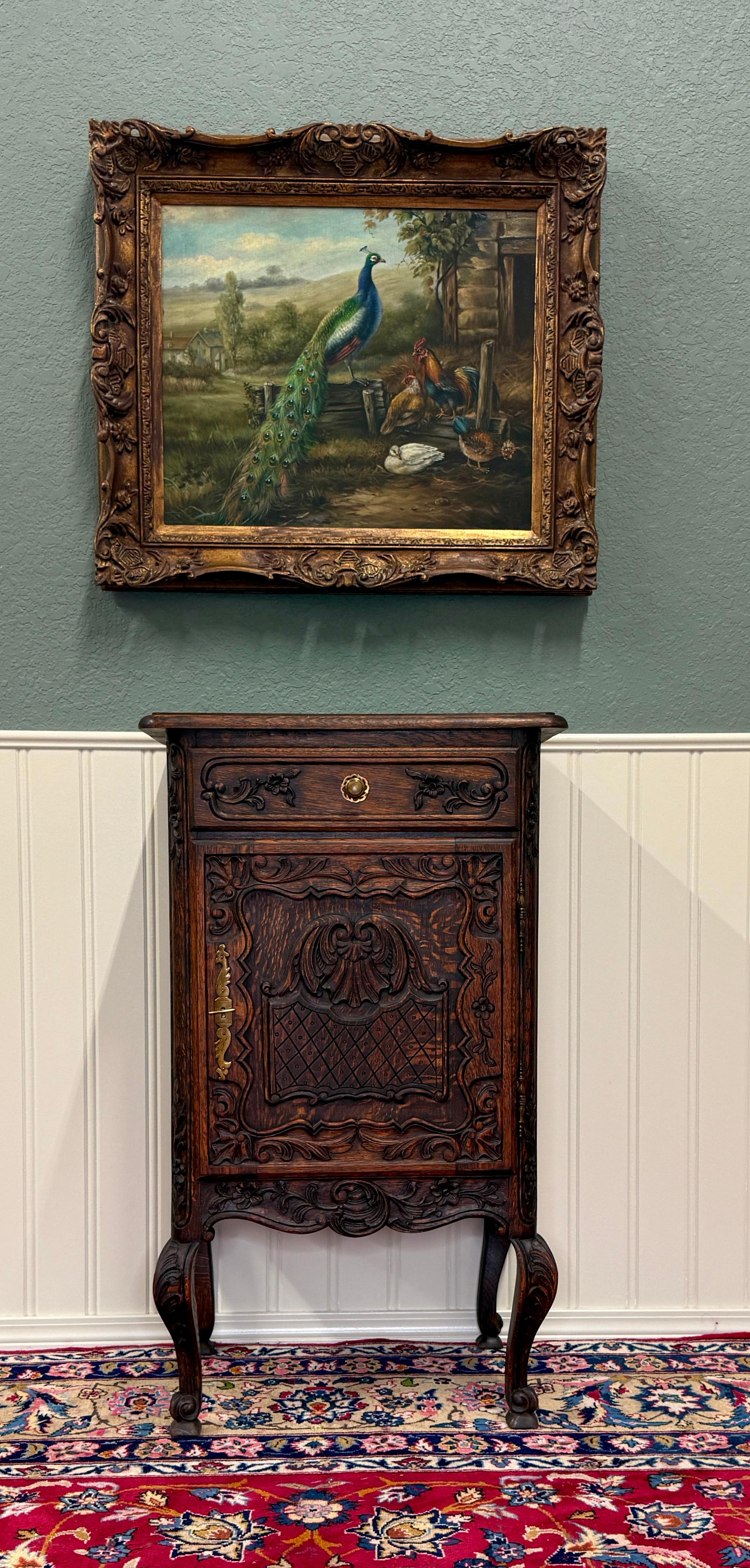 Antique French Louis XV Nightstand Cabinet Storage Drawer Oak 2 of 2 1920s For Sale 12