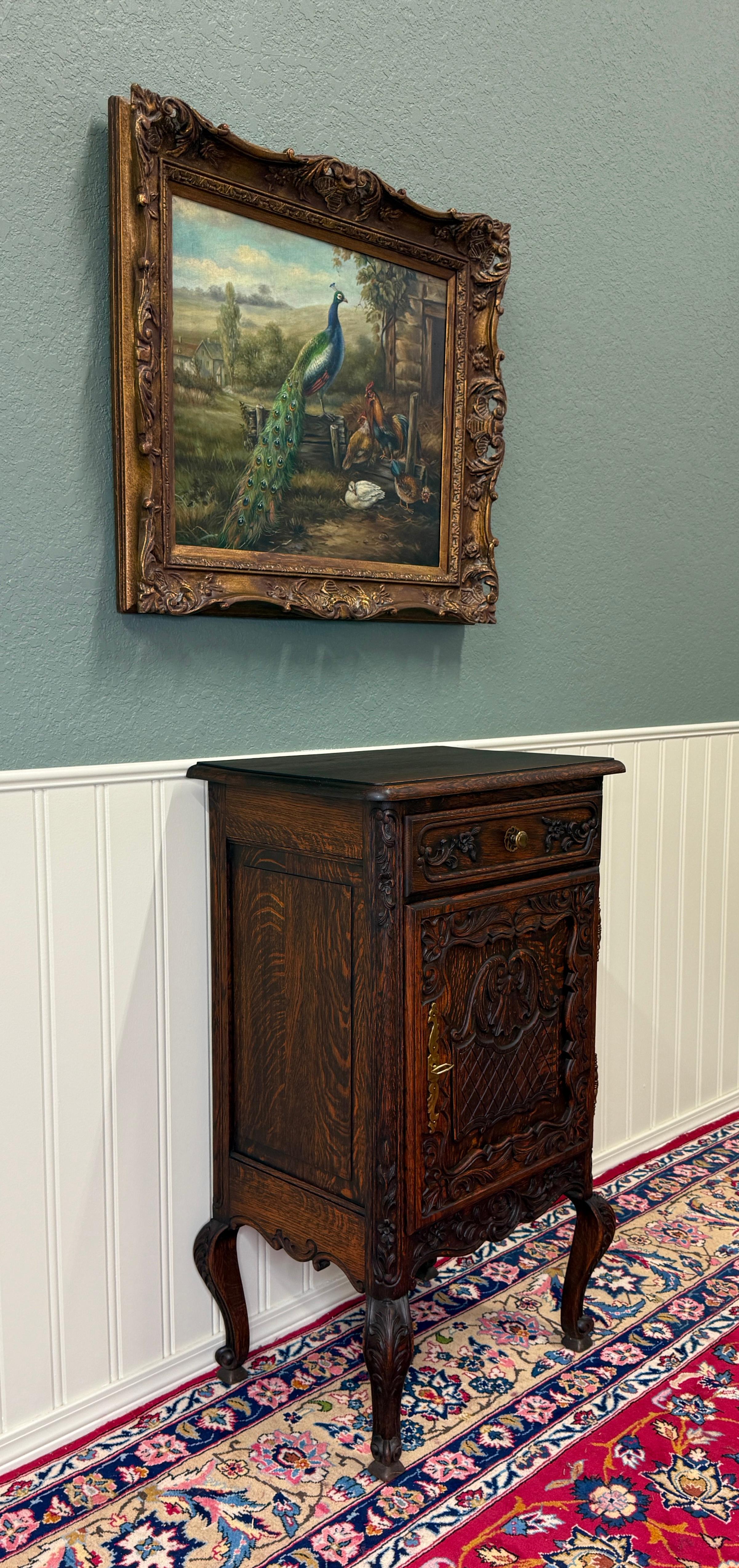 Antique French Louis XV Nightstand Cabinet Storage Drawer Oak 2 of 2 1920s For Sale 13