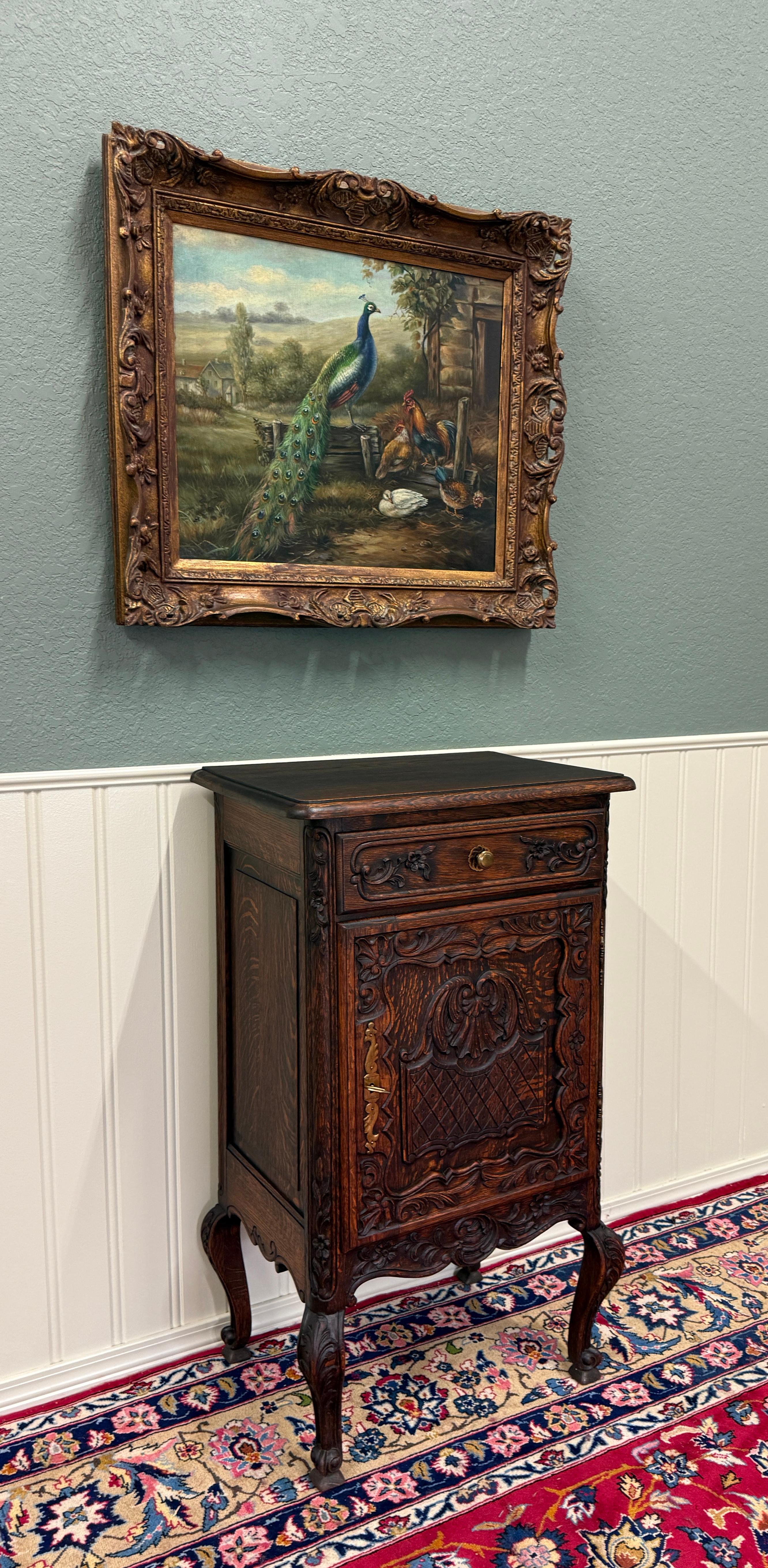 Antique French Louis XV Nightstand Cabinet Storage Drawer Oak 2 of 2 1920s In Good Condition For Sale In Tyler, TX